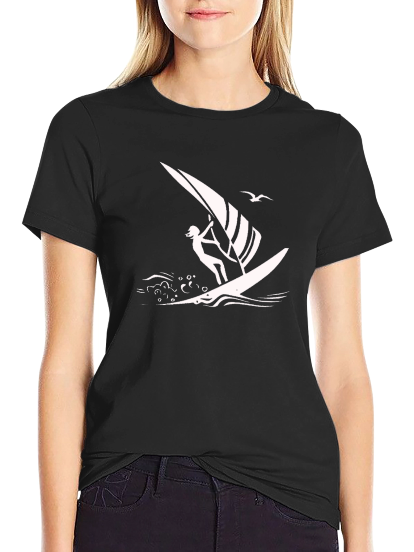 Windsurfer Graphic Tee - Black Cotton T-Shirt