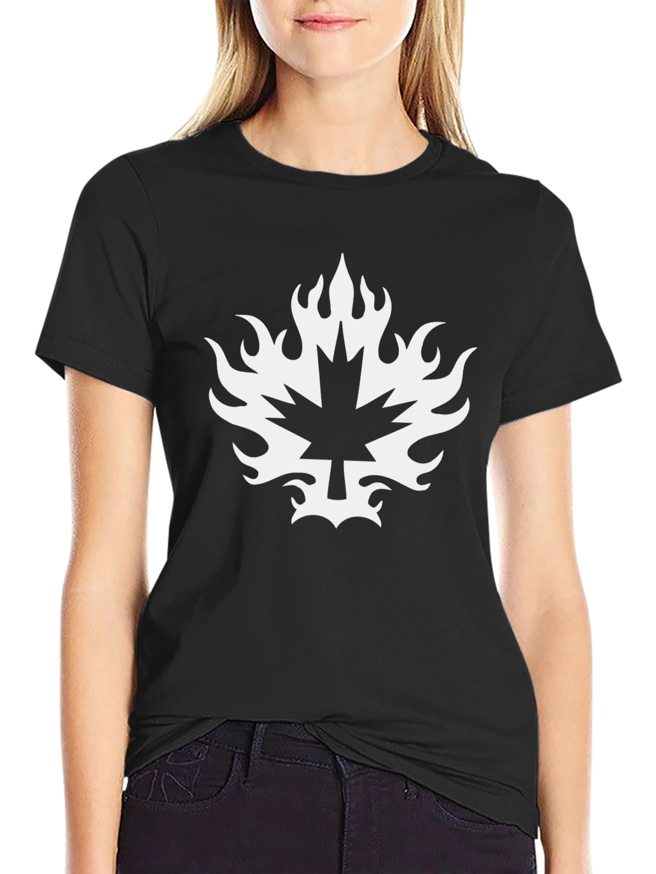Fiery Maple Leaf Black T-Shirt