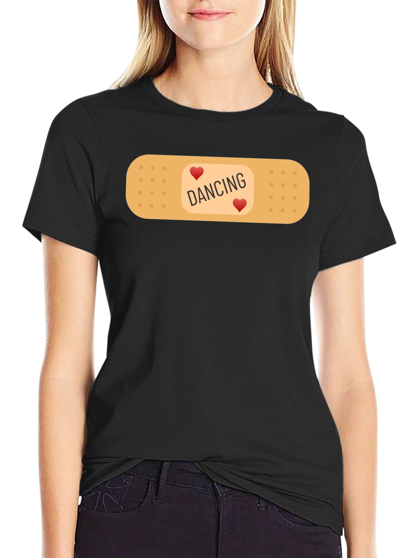 Dancing Hearts Bandage Graphic Tee - Black