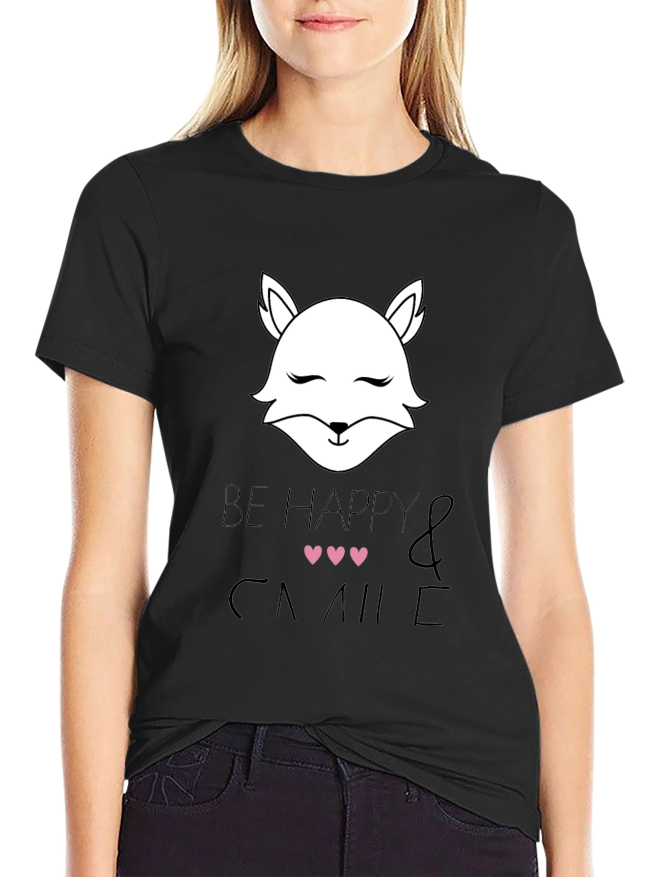 Be Happy and Smile T-Shirt with Cute Fox Design