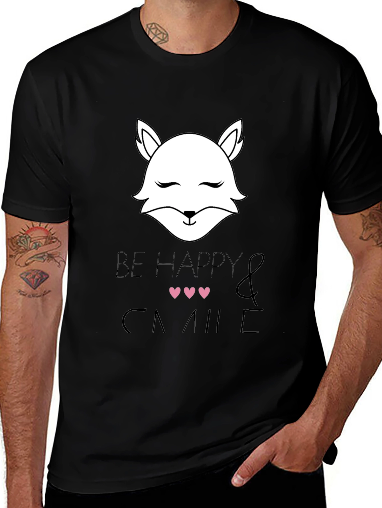 Be Happy and Smile T-Shirt with Cute Fox Design