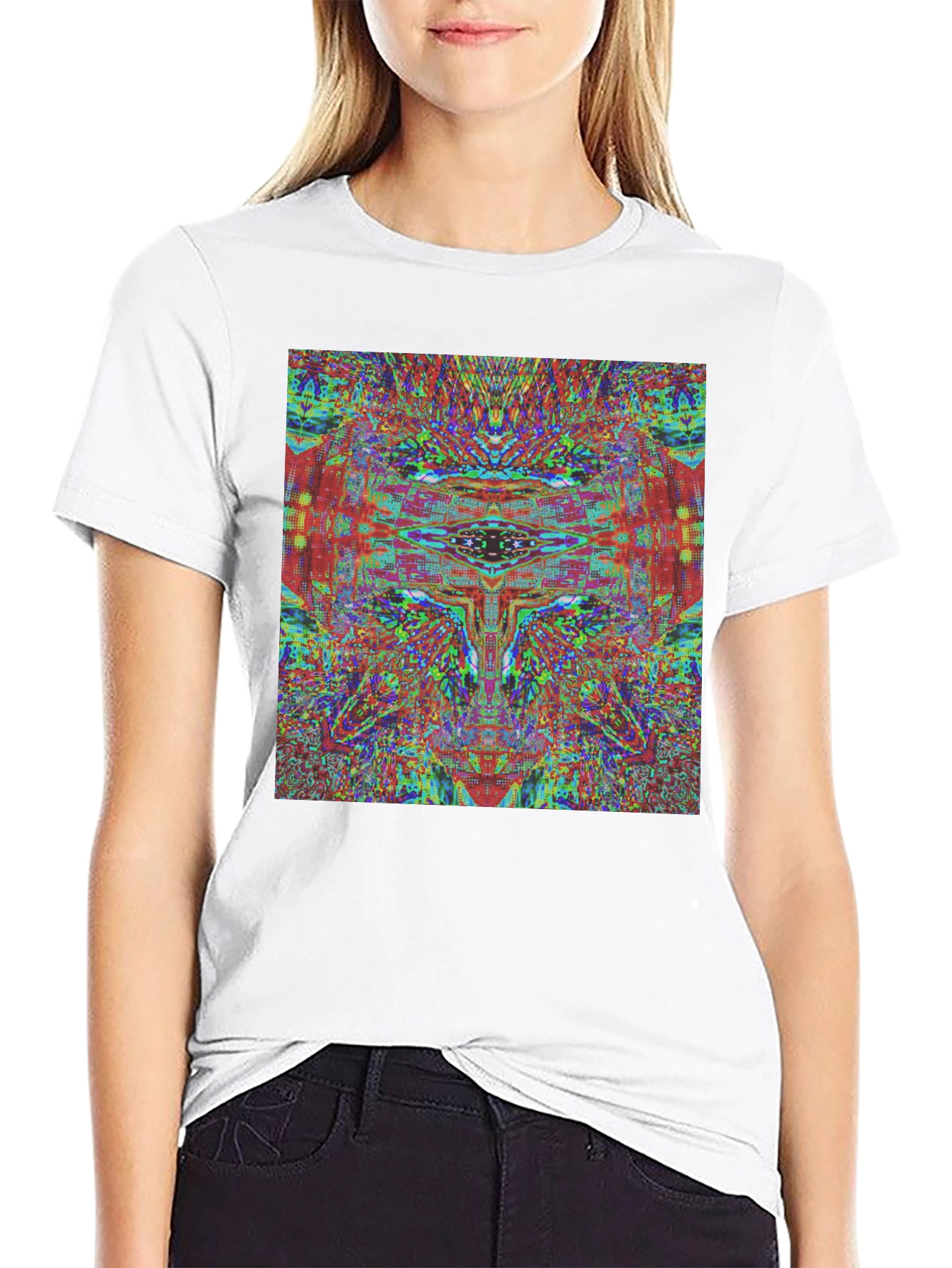Abstract Face Graphic Tee - Black Cotton T-Shirt