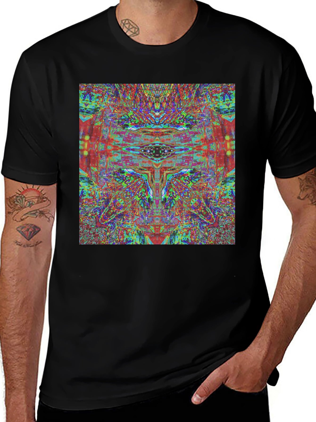 Abstract Face Graphic Tee - Black Cotton T-Shirt