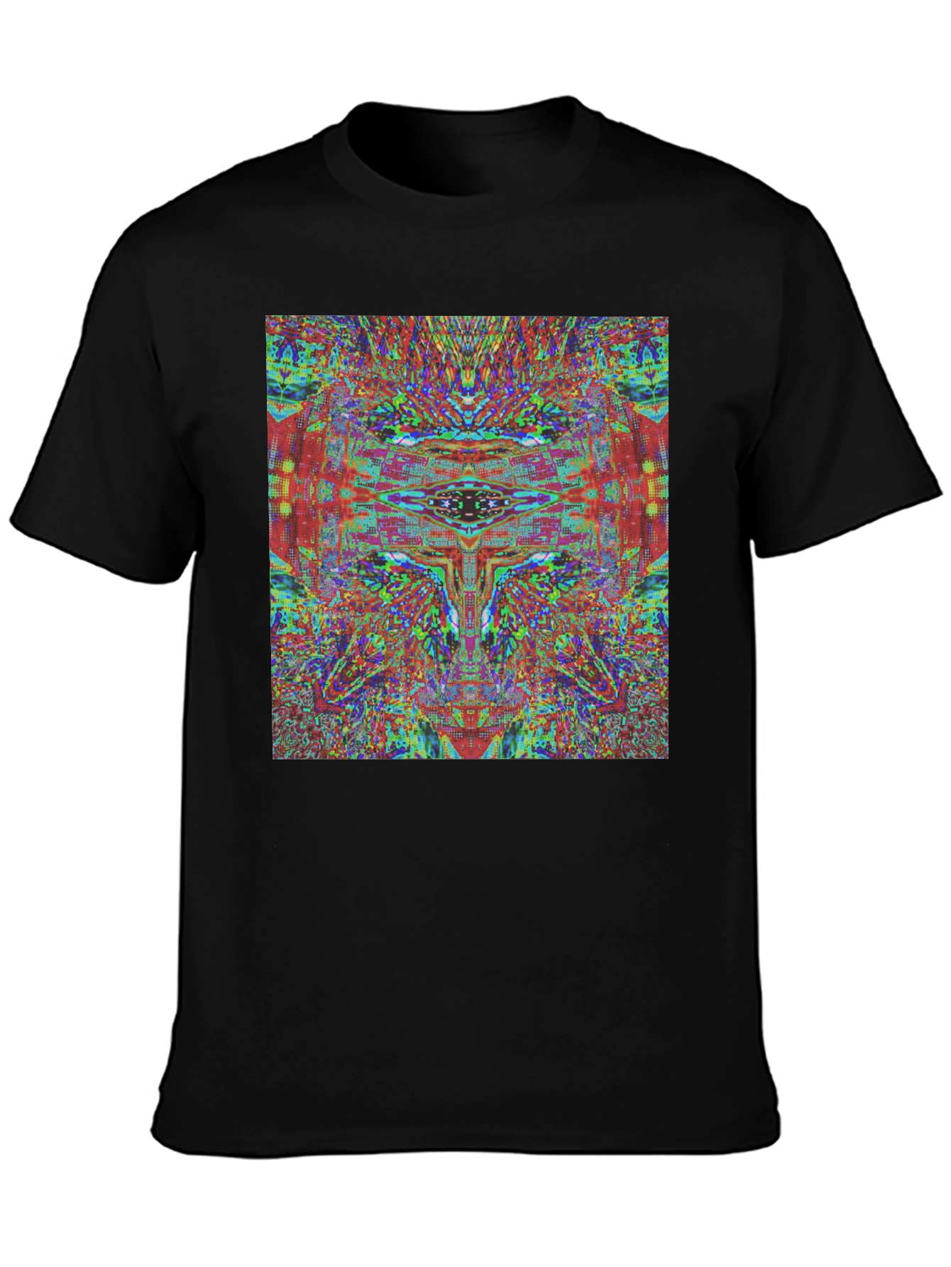 Abstract Face Graphic Tee - Black Cotton T-Shirt