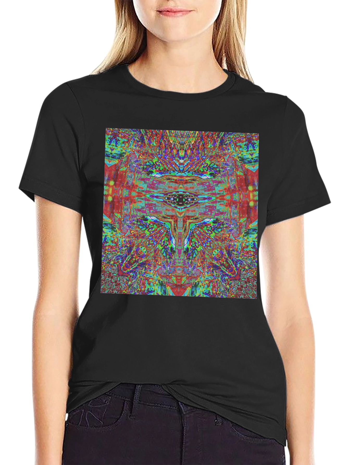 Abstract Face Graphic Tee - Black Cotton T-Shirt