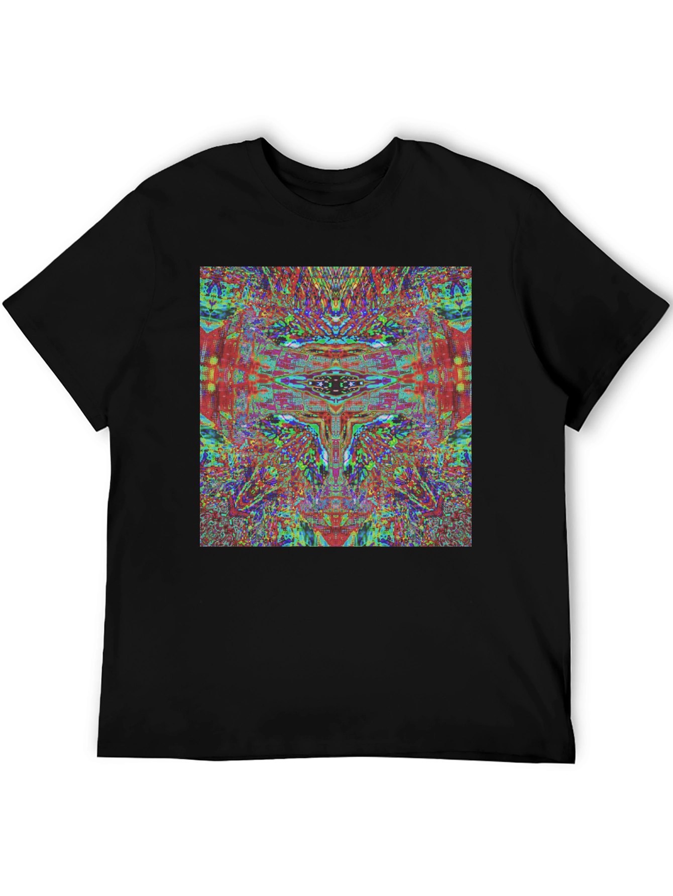 Abstract Face Graphic Tee - Black Cotton T-Shirt
