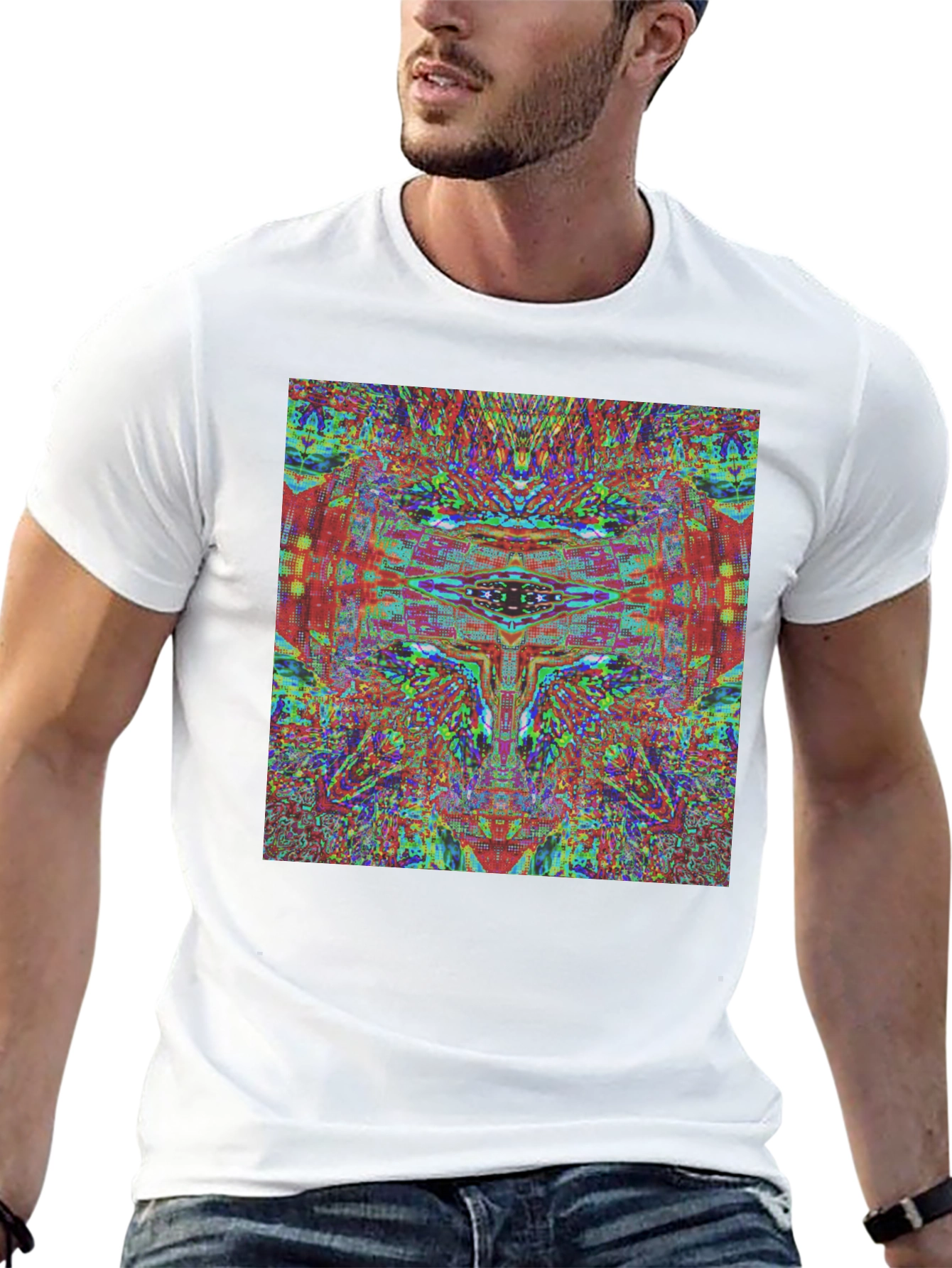 Abstract Face Graphic Tee - Black Cotton T-Shirt