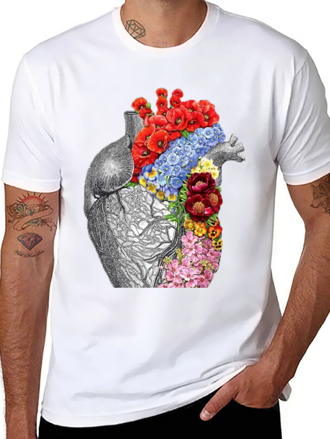 Floral Heart Anatomy Graphic T-Shirt