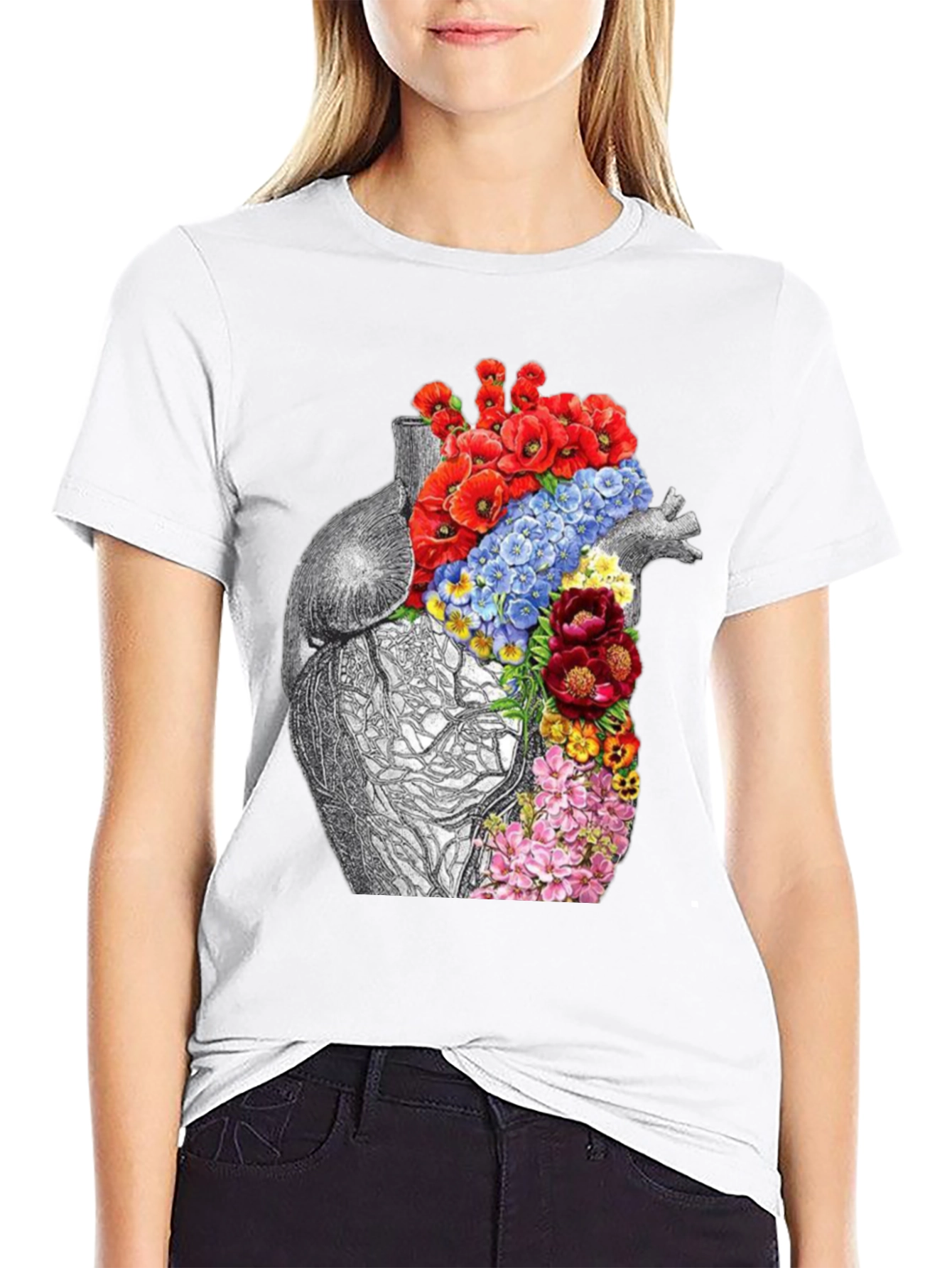 Floral Heart Anatomy Graphic T-Shirt