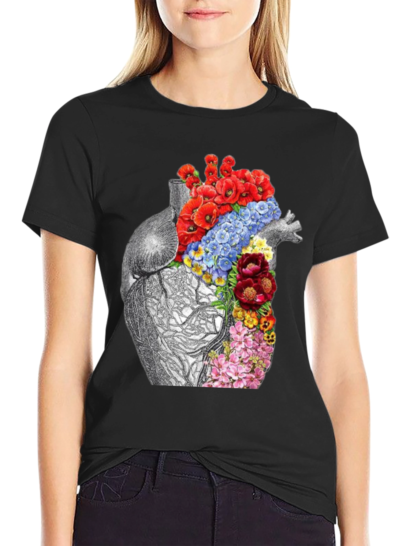 Floral Heart Anatomy Graphic T-Shirt