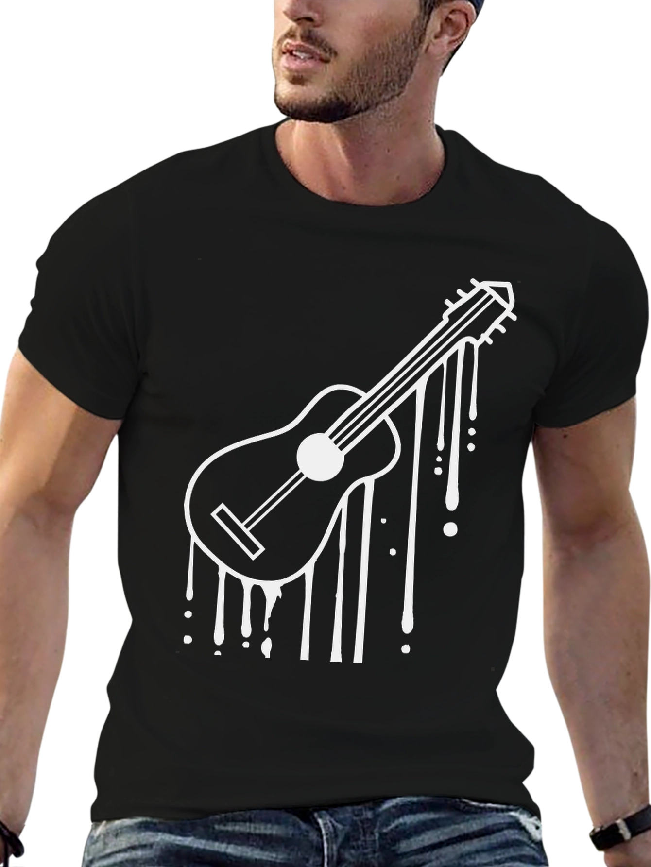 Guitar Drip Graphic Black Tee - Cool Musician T-Shirt