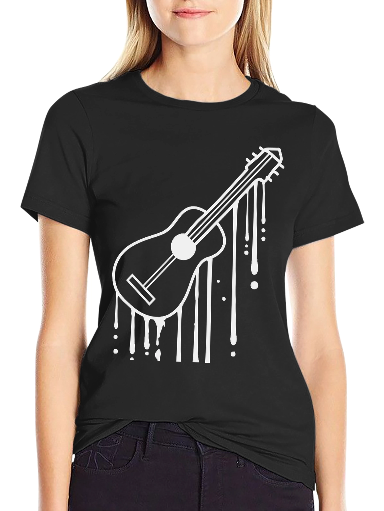 Guitar Drip Graphic Black Tee - Cool Musician T-Shirt