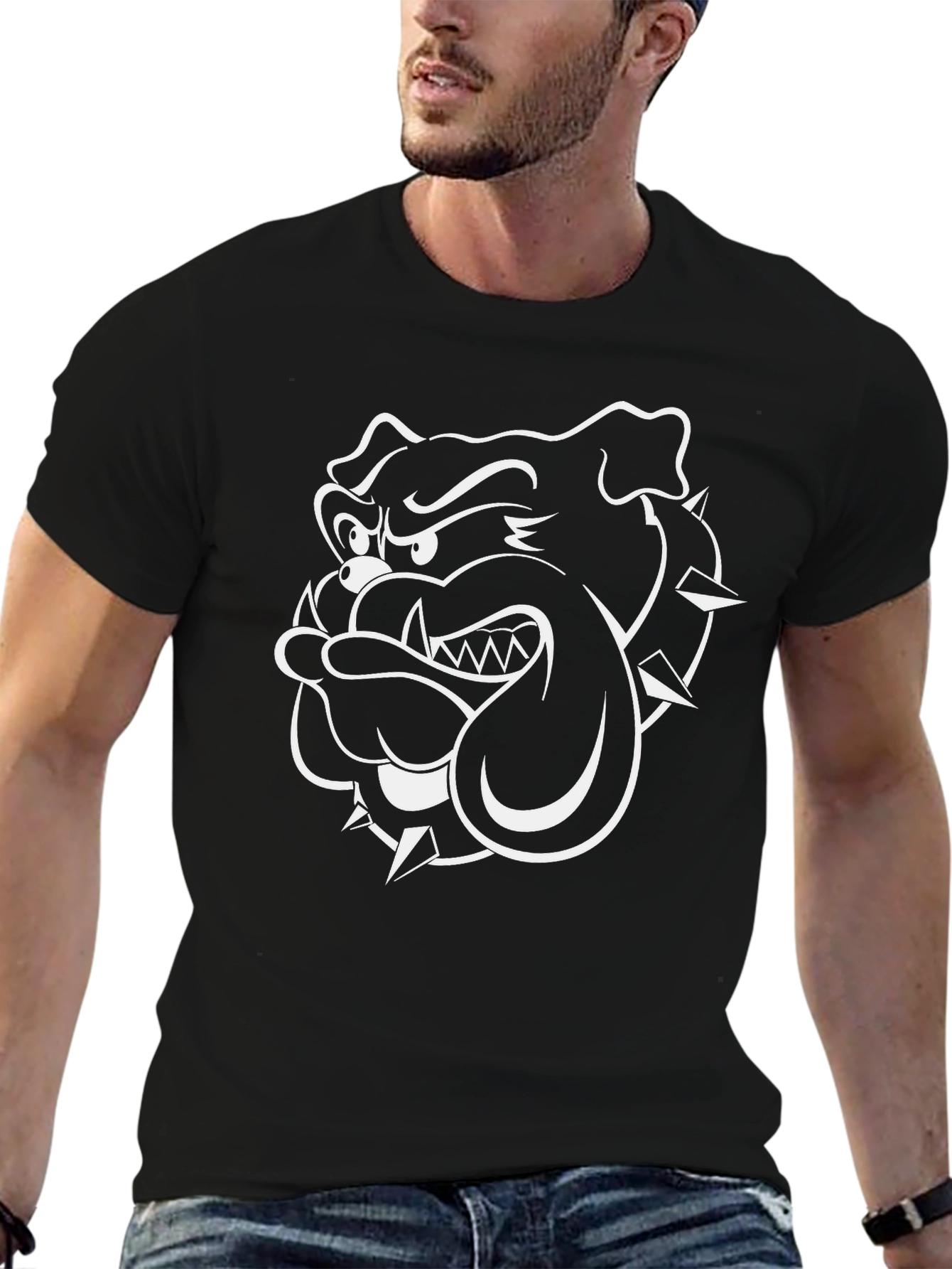 Bulldog Graphic Tee - Mens Black Cotton T-Shirt