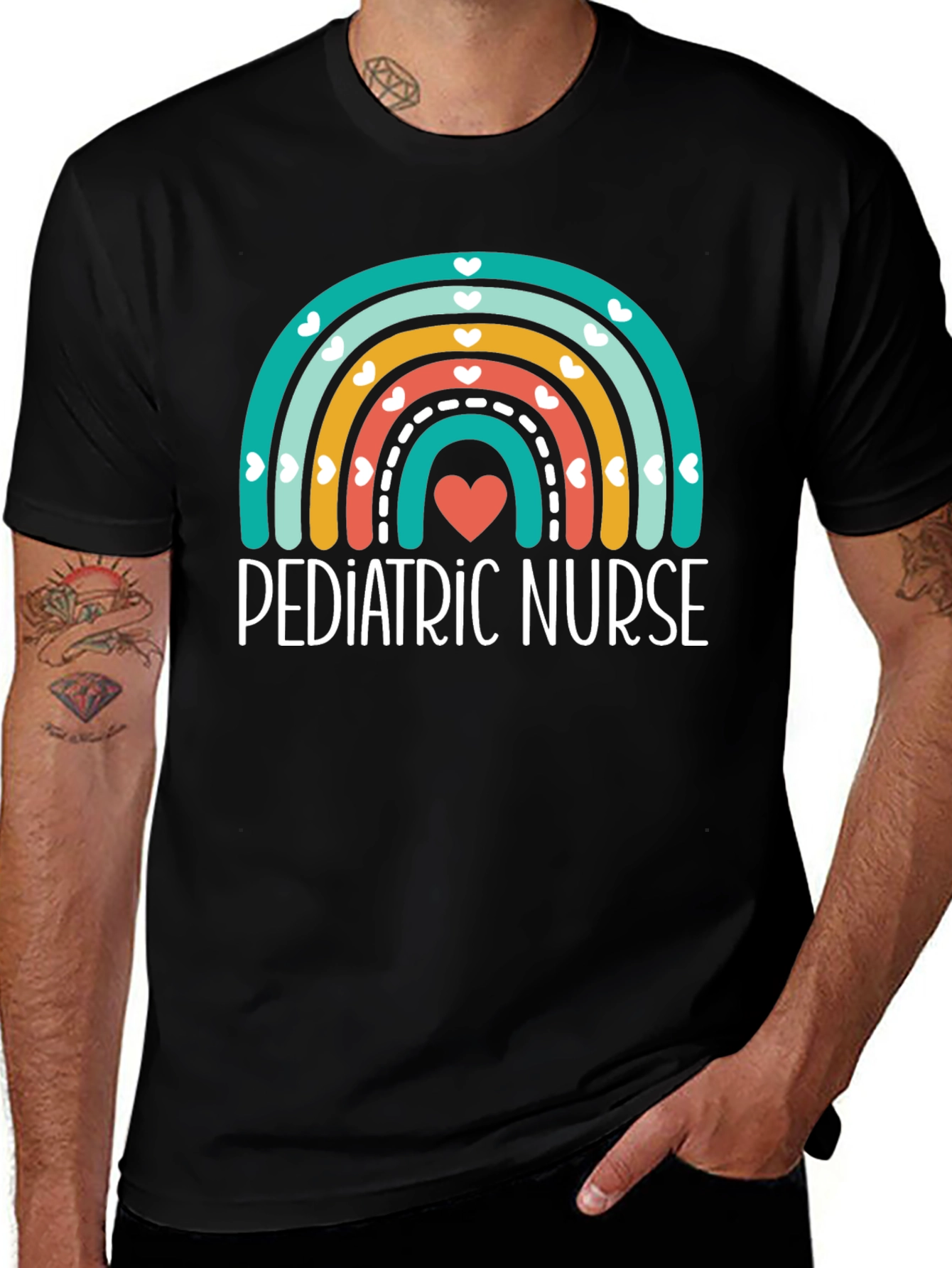 Pediatric Nurse Rainbow Heart Graphic Tee