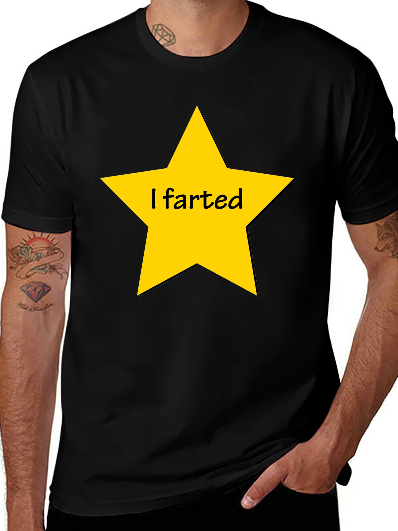 Humorous I Farted Star Graphic Black T-Shirt