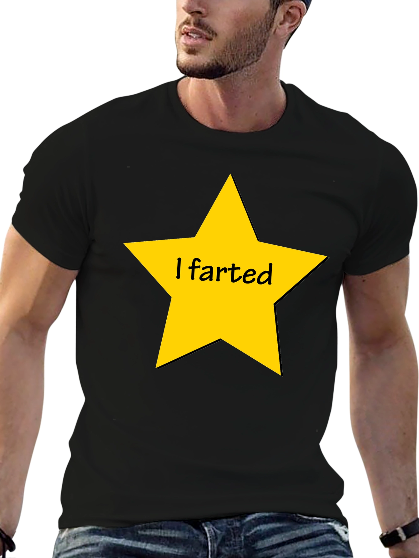 Humorous I Farted Star Graphic Black T-Shirt