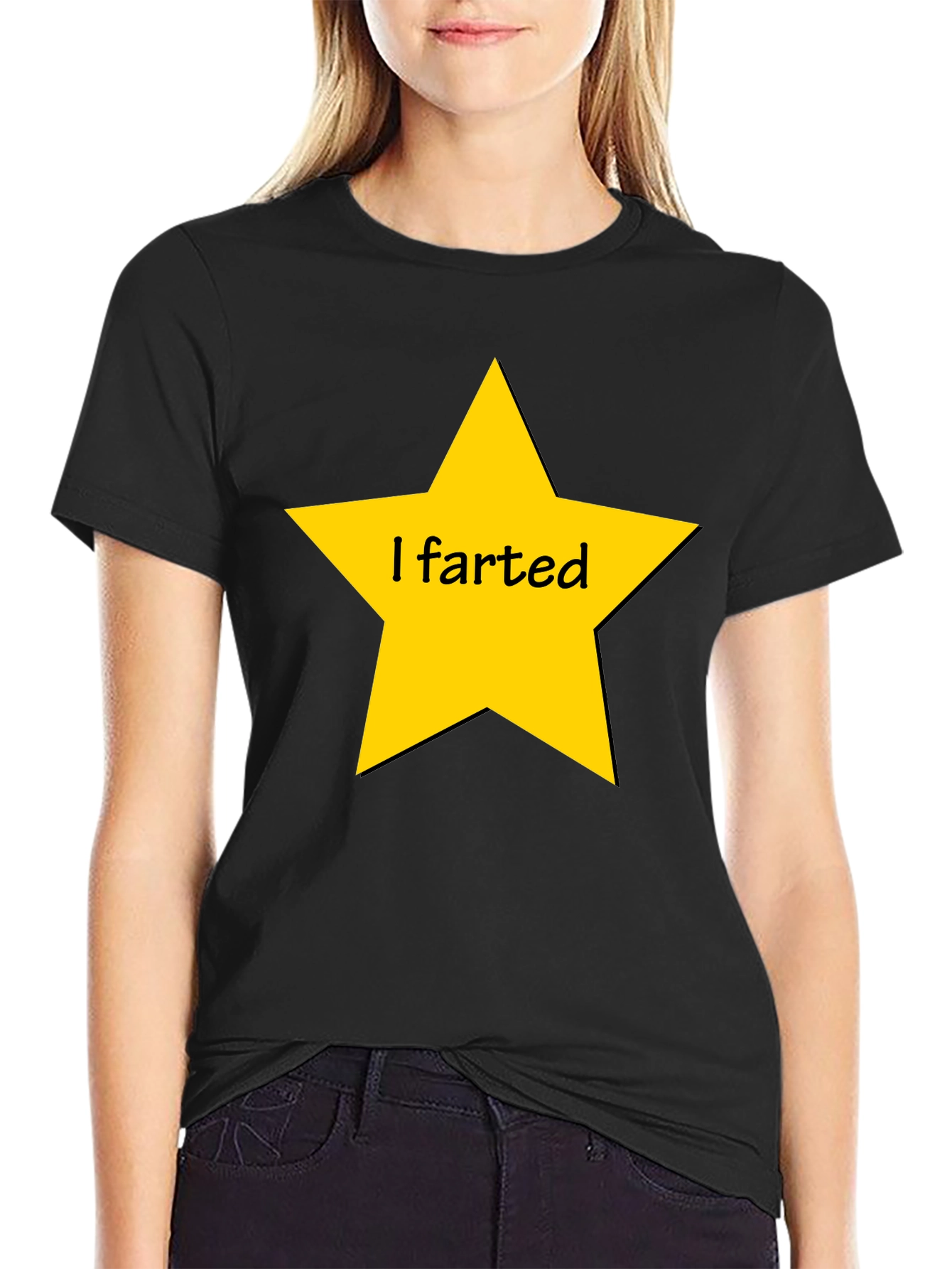 Humorous I Farted Star Graphic Black T-Shirt