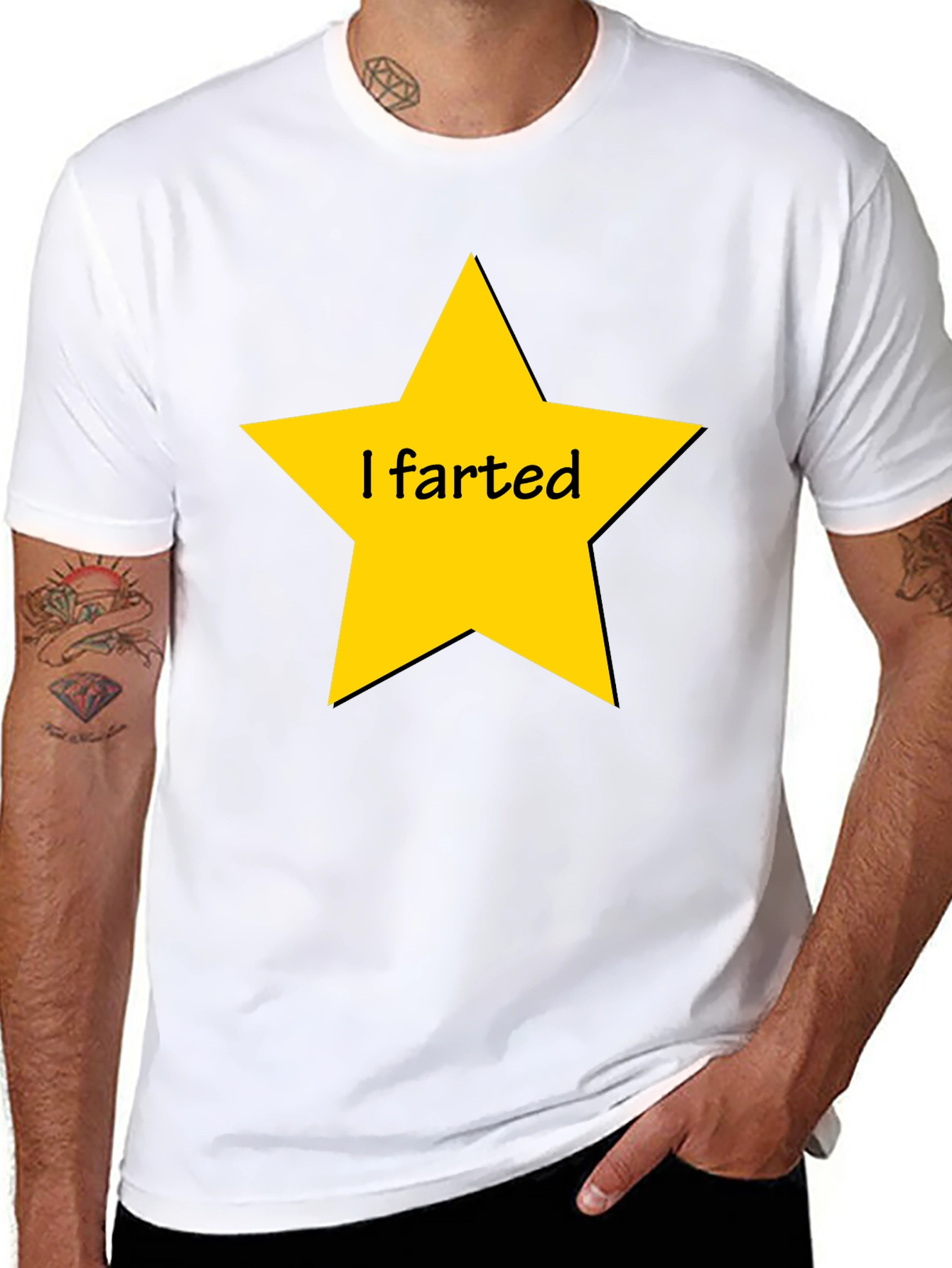 Humorous I Farted Star Graphic Black T-Shirt