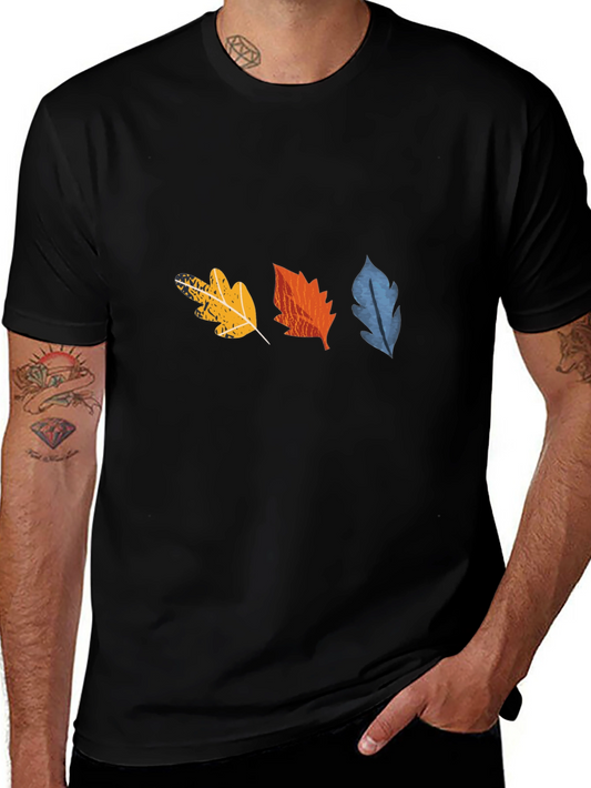 Fall Leaves Graphic Tee - Black Cotton Casual Shirt