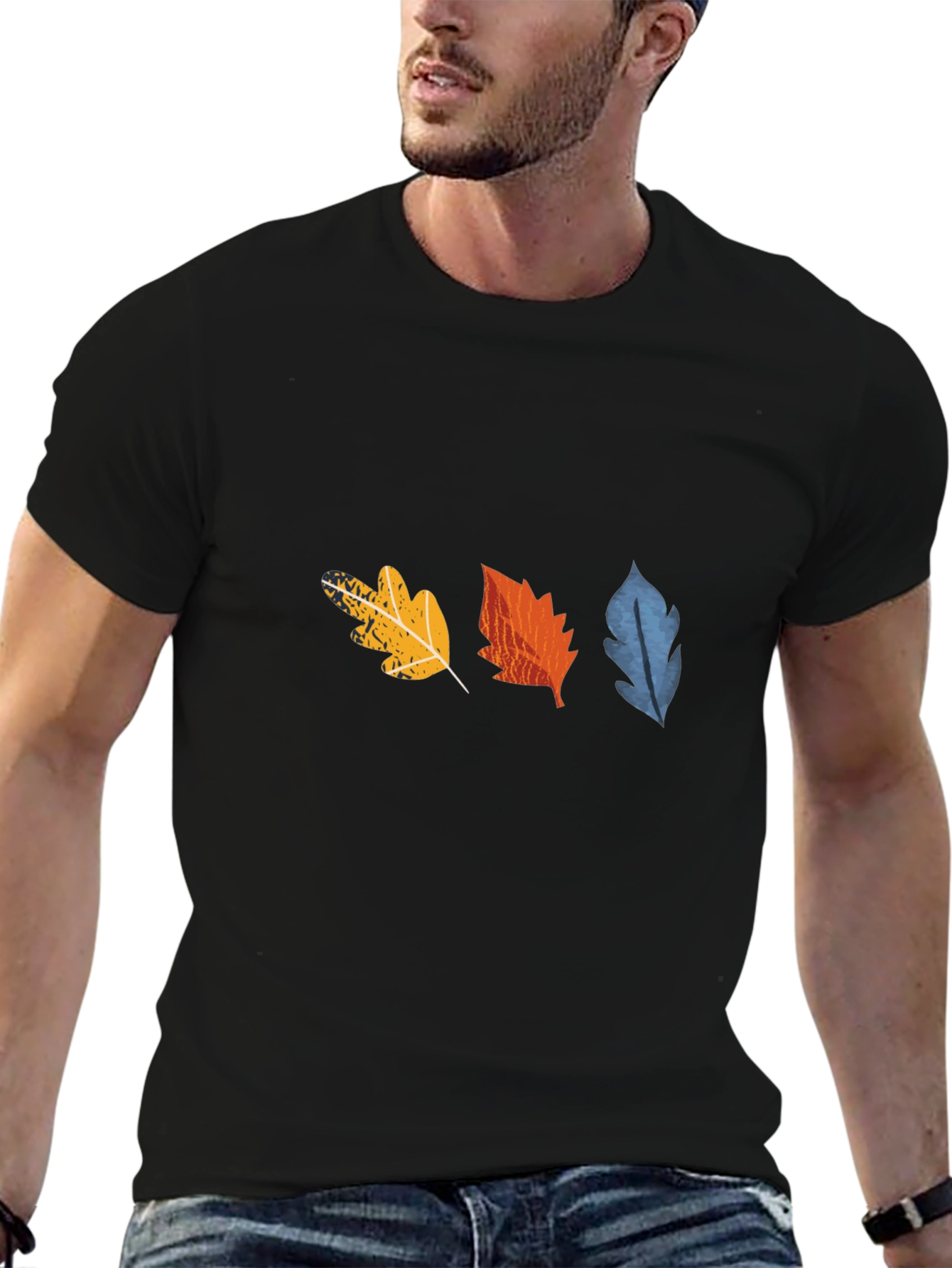 Fall Leaves Graphic Tee - Black Cotton Casual Shirt