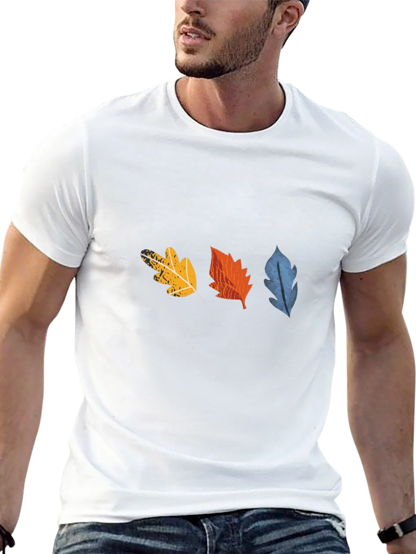 Fall Leaves Graphic Tee - Black Cotton Casual Shirt