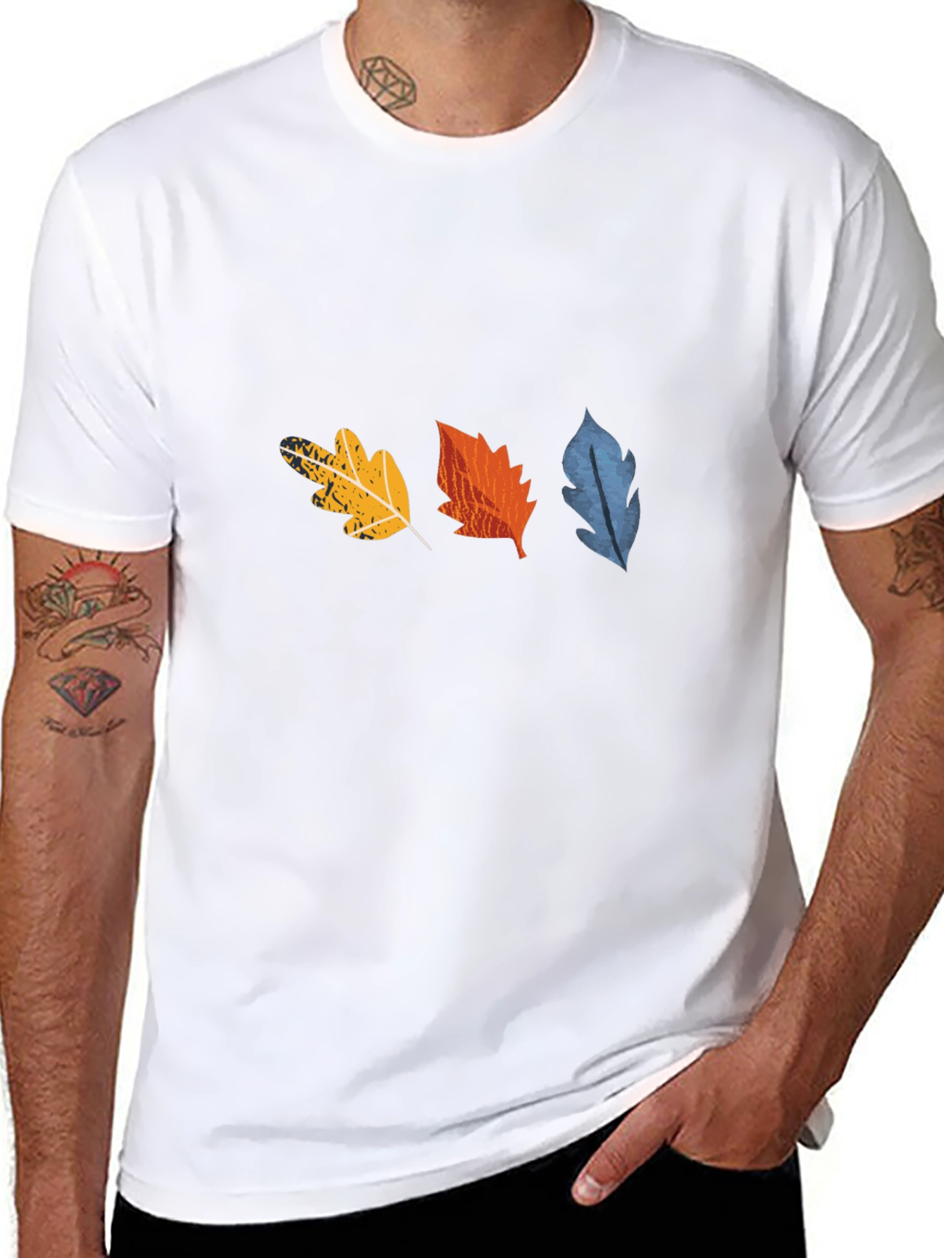 Fall Leaves Graphic Tee - Black Cotton Casual Shirt