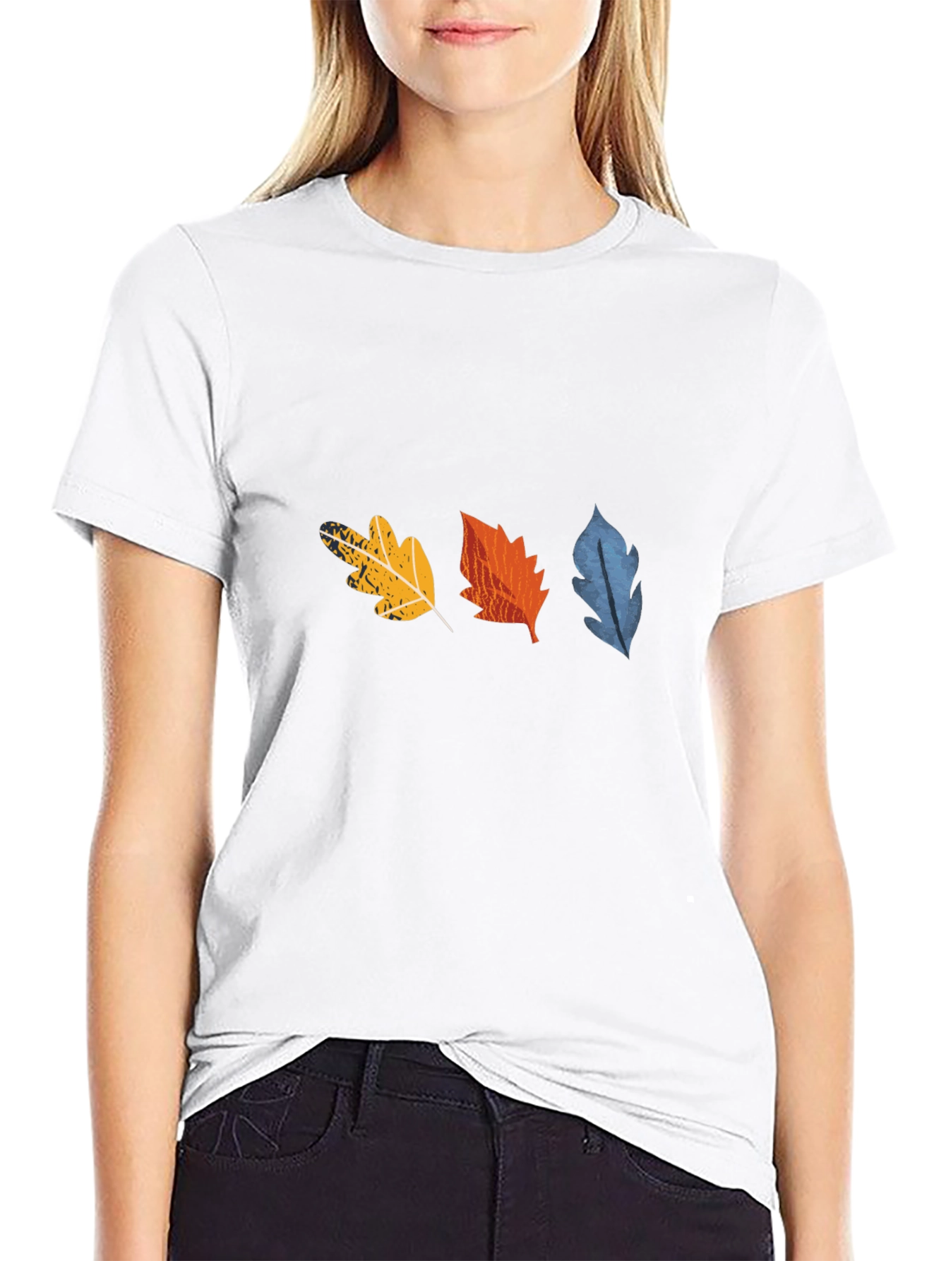 Fall Leaves Graphic Tee - Black Cotton Casual Shirt