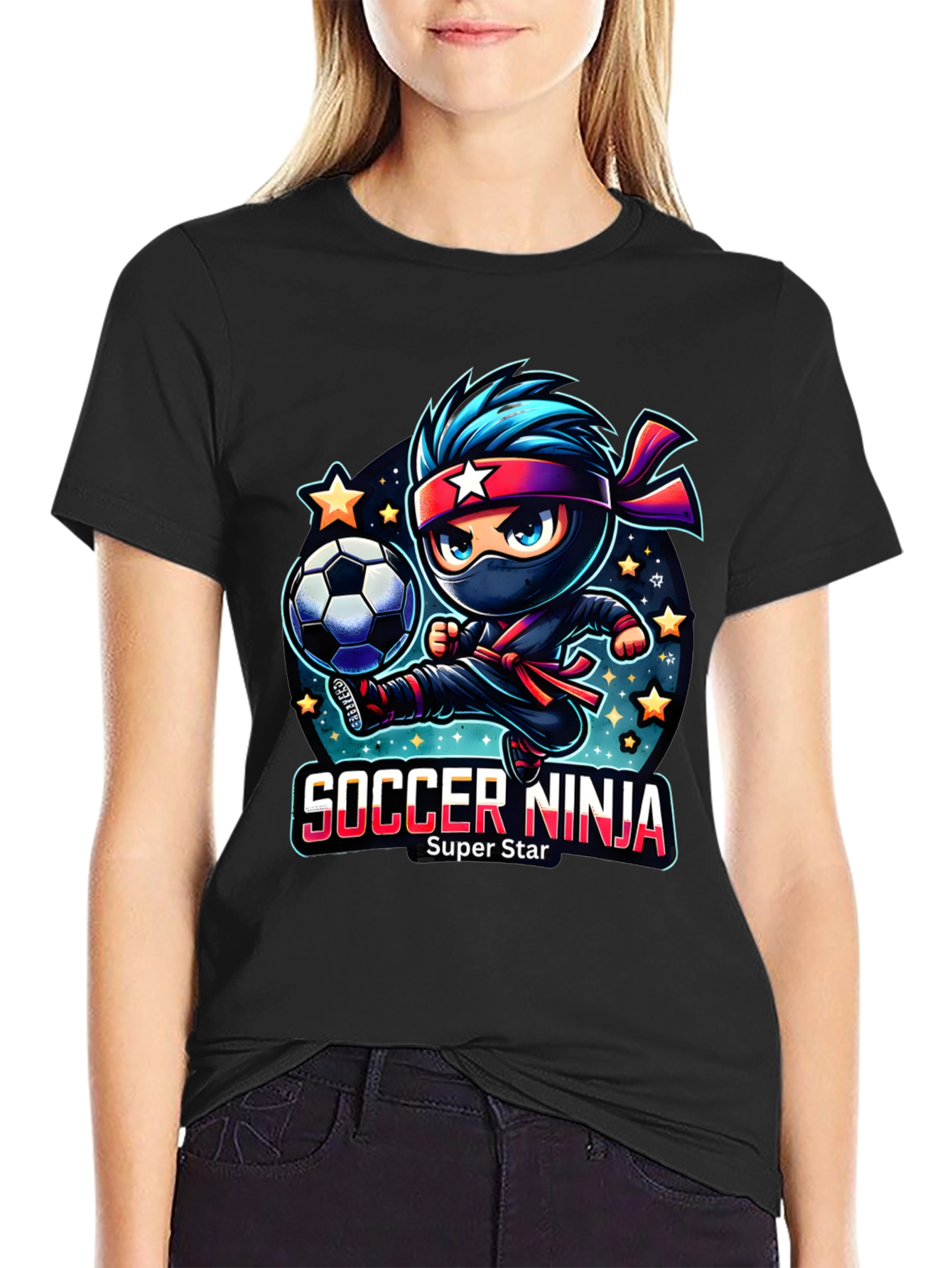 Soccer Ninja T-Shirt - Super Star Cartoon Design