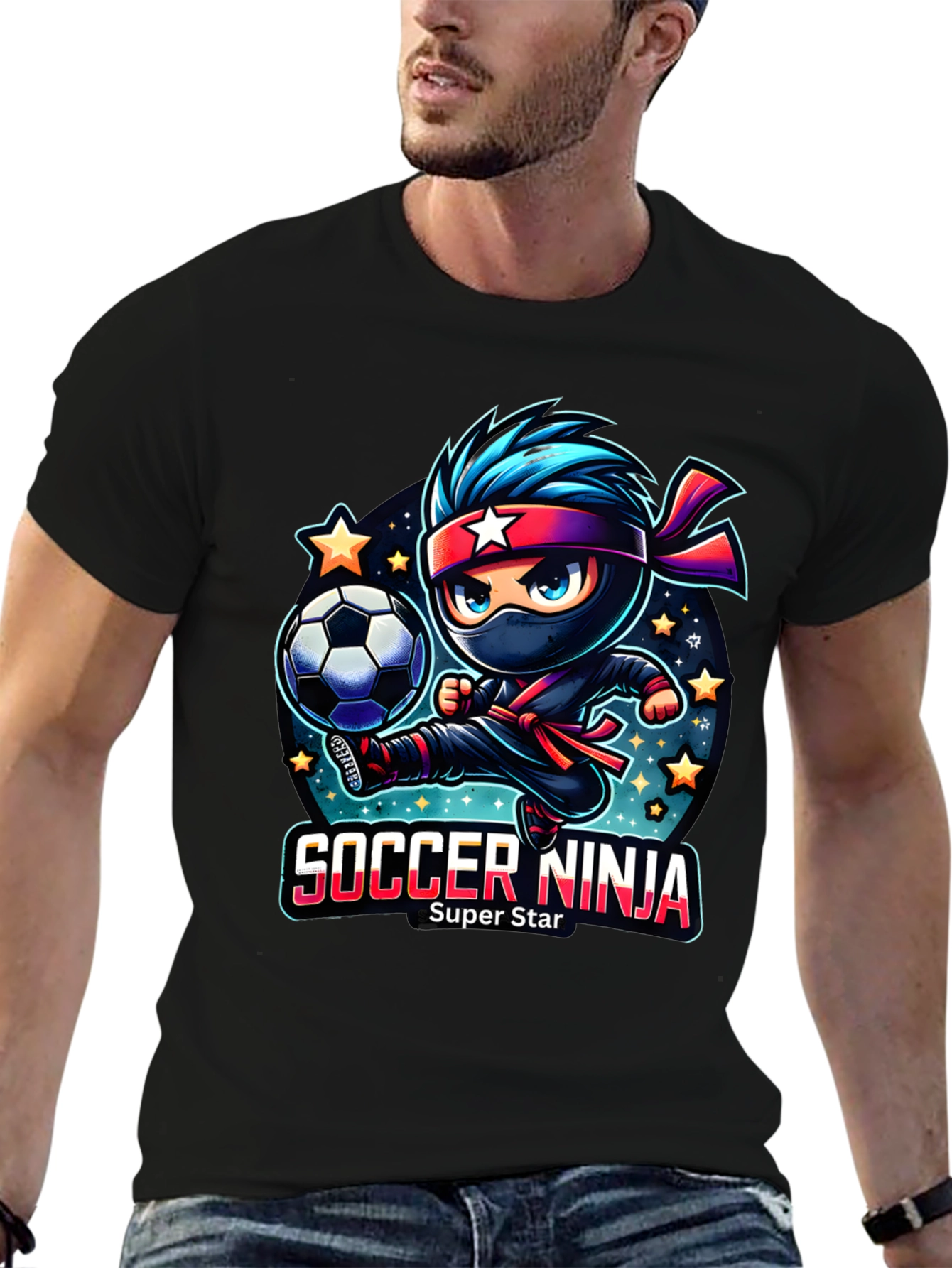 Soccer Ninja T-Shirt - Super Star Cartoon Design