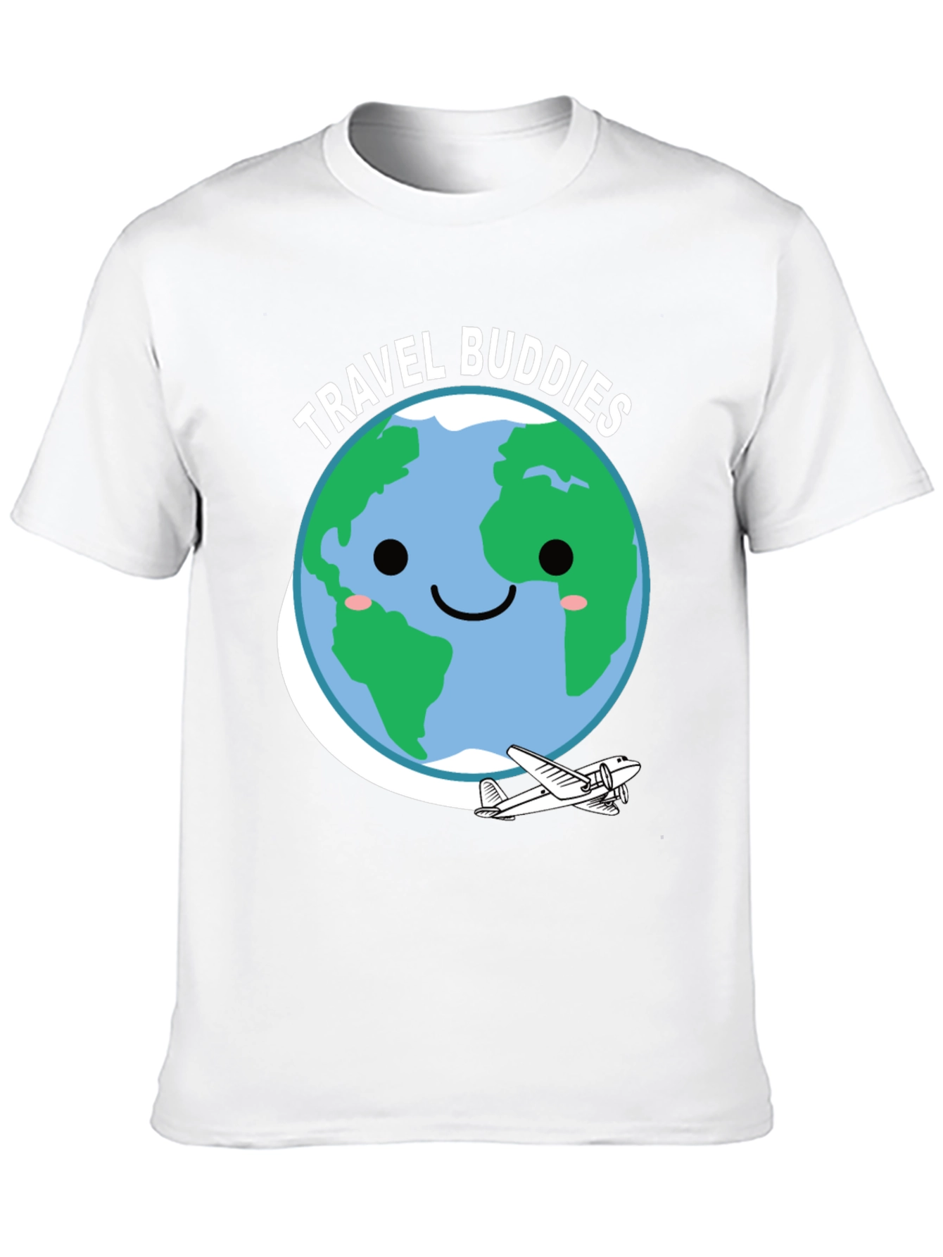 Travel Buddies Graphic Tee - Earth & Airplane Design