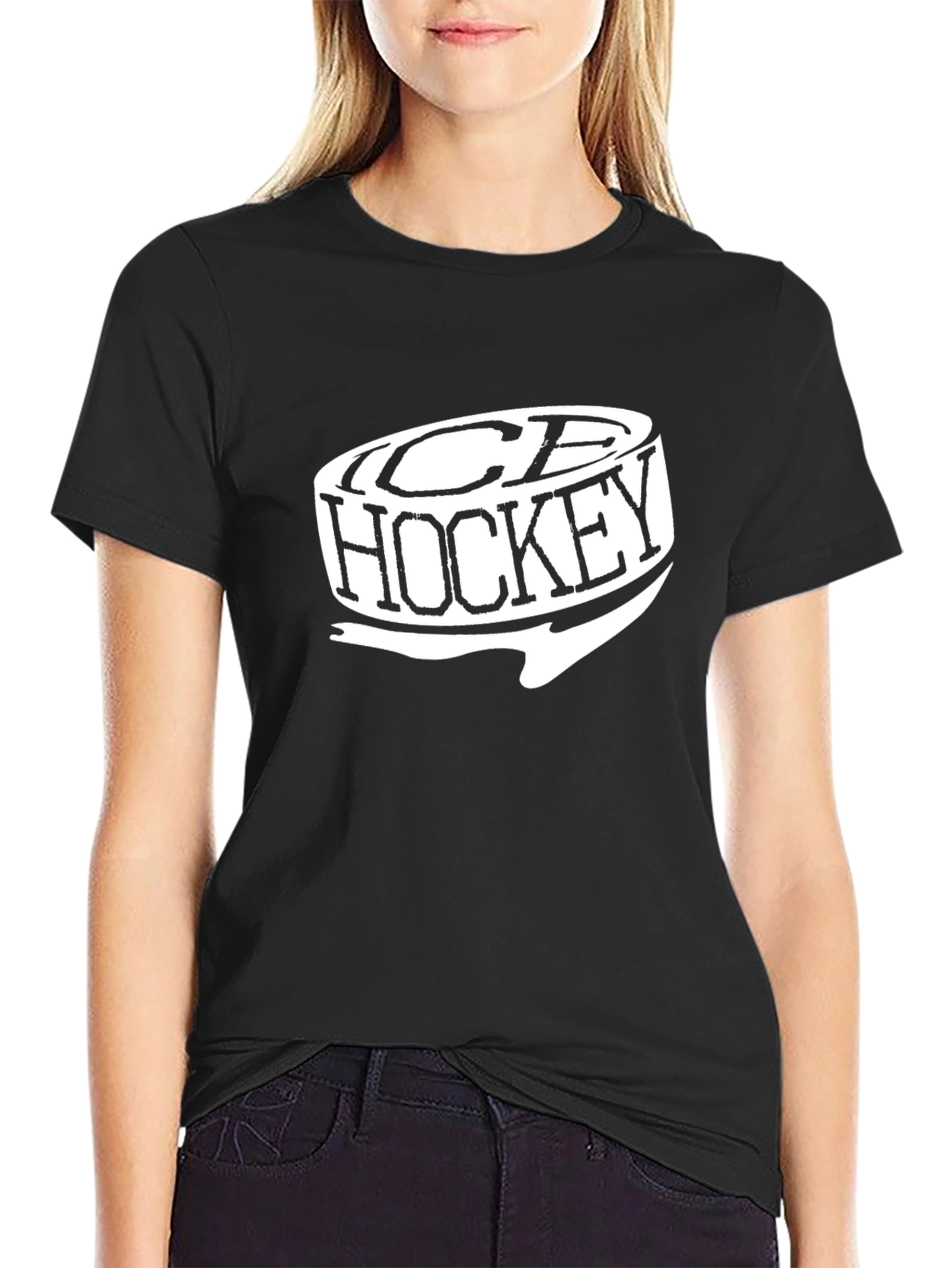 Ice Hockey Graphic Tee - Black Cotton T-Shirt