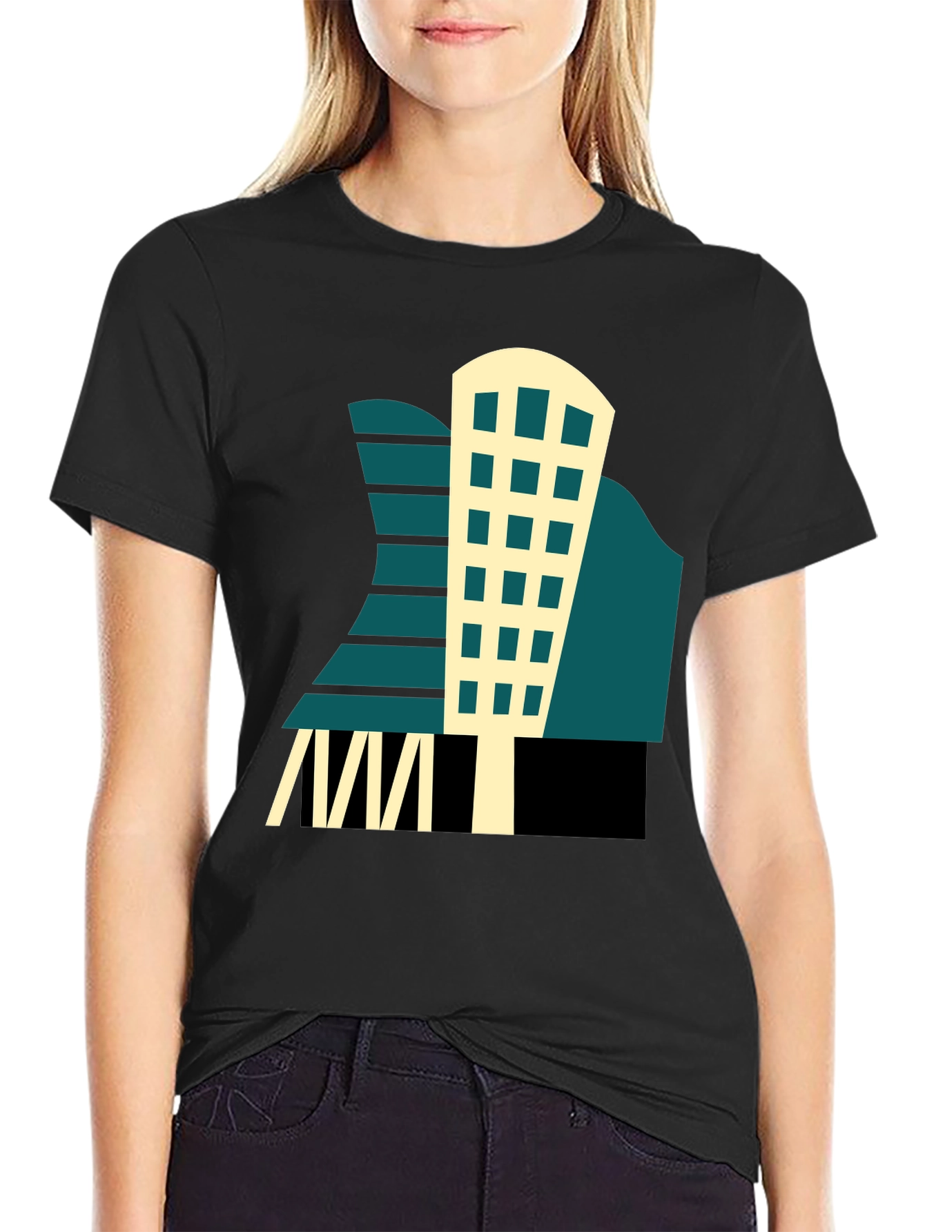Geometric Building T-Shirt - Modern Graphic Tee