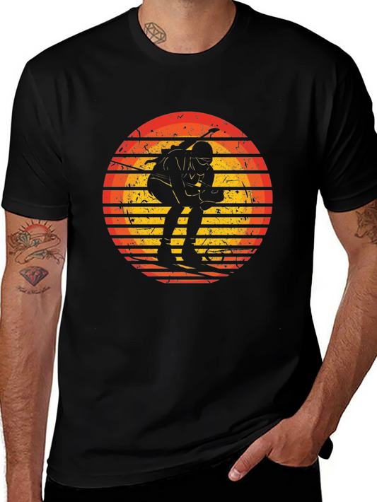 Retro Skiing Sunset Graphic Tee - Sporty & Stylish
