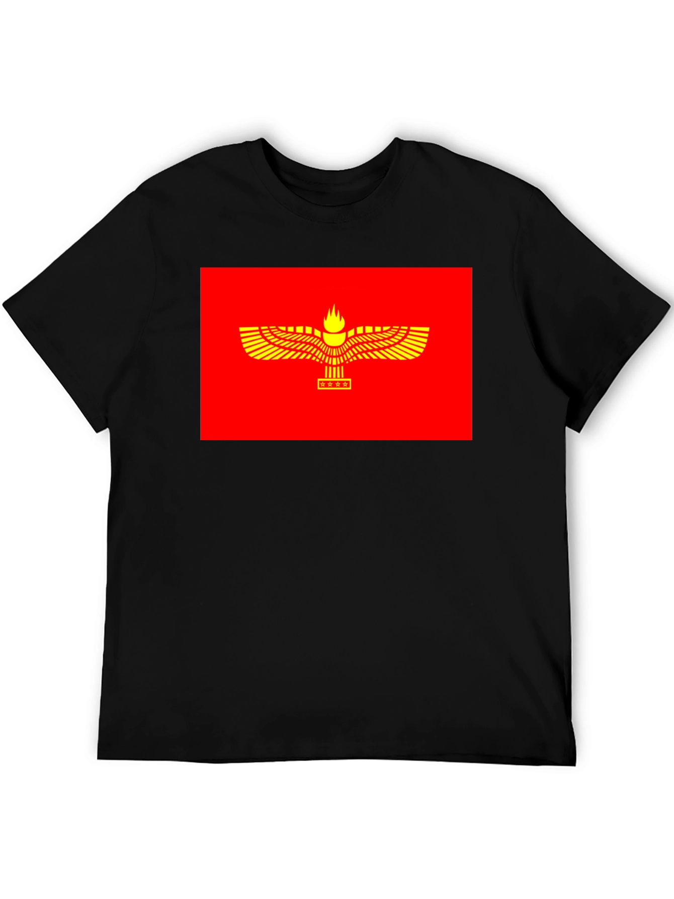 Faravahar Symbol Graphic Tee - Red & Gold