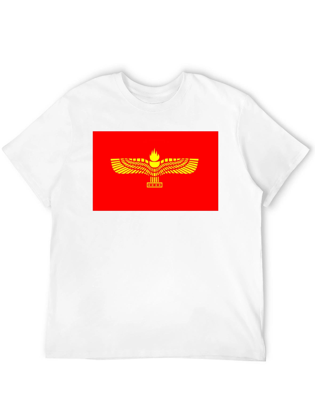 Faravahar Symbol Graphic Tee - Red & Gold