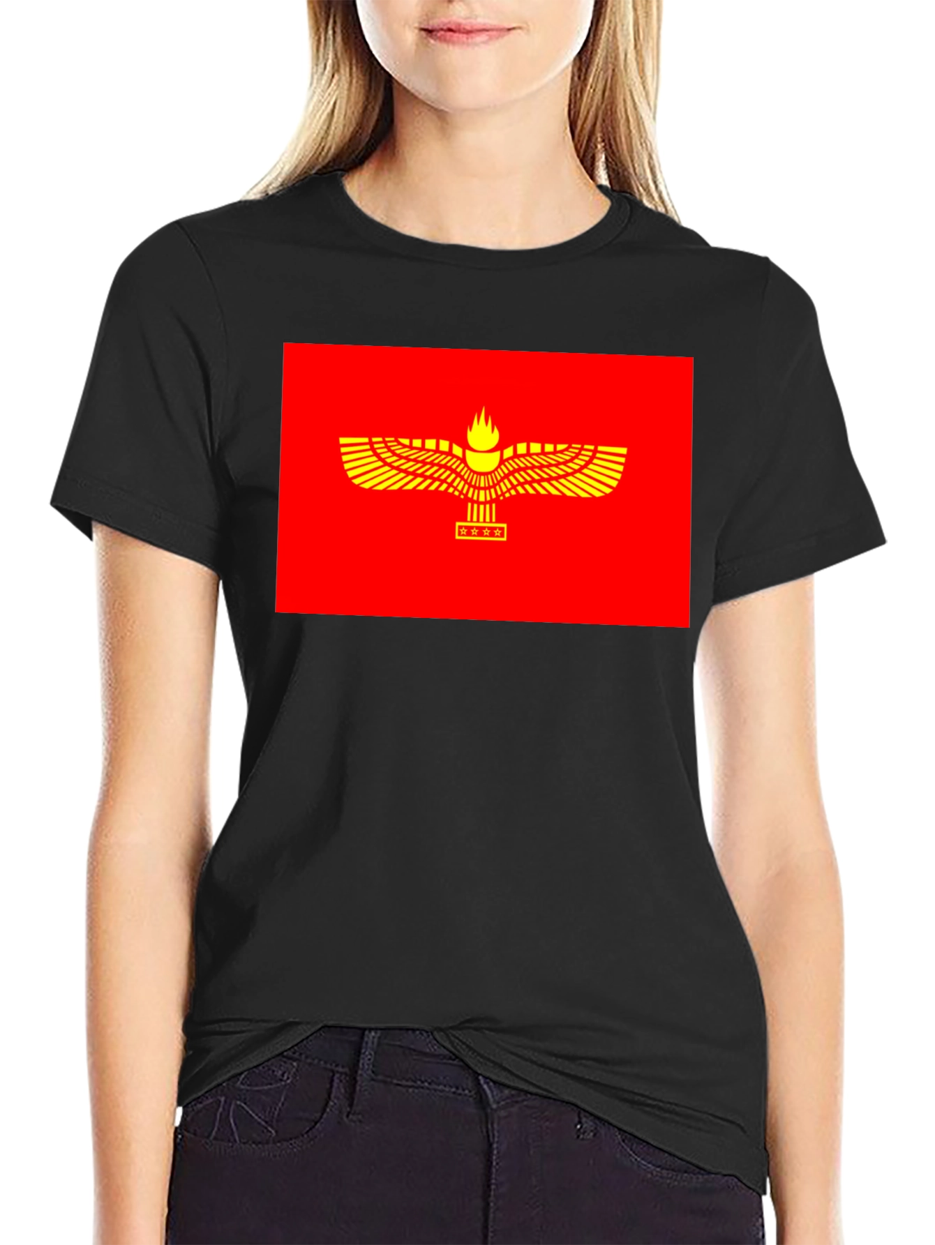 Faravahar Symbol Graphic Tee - Red & Gold