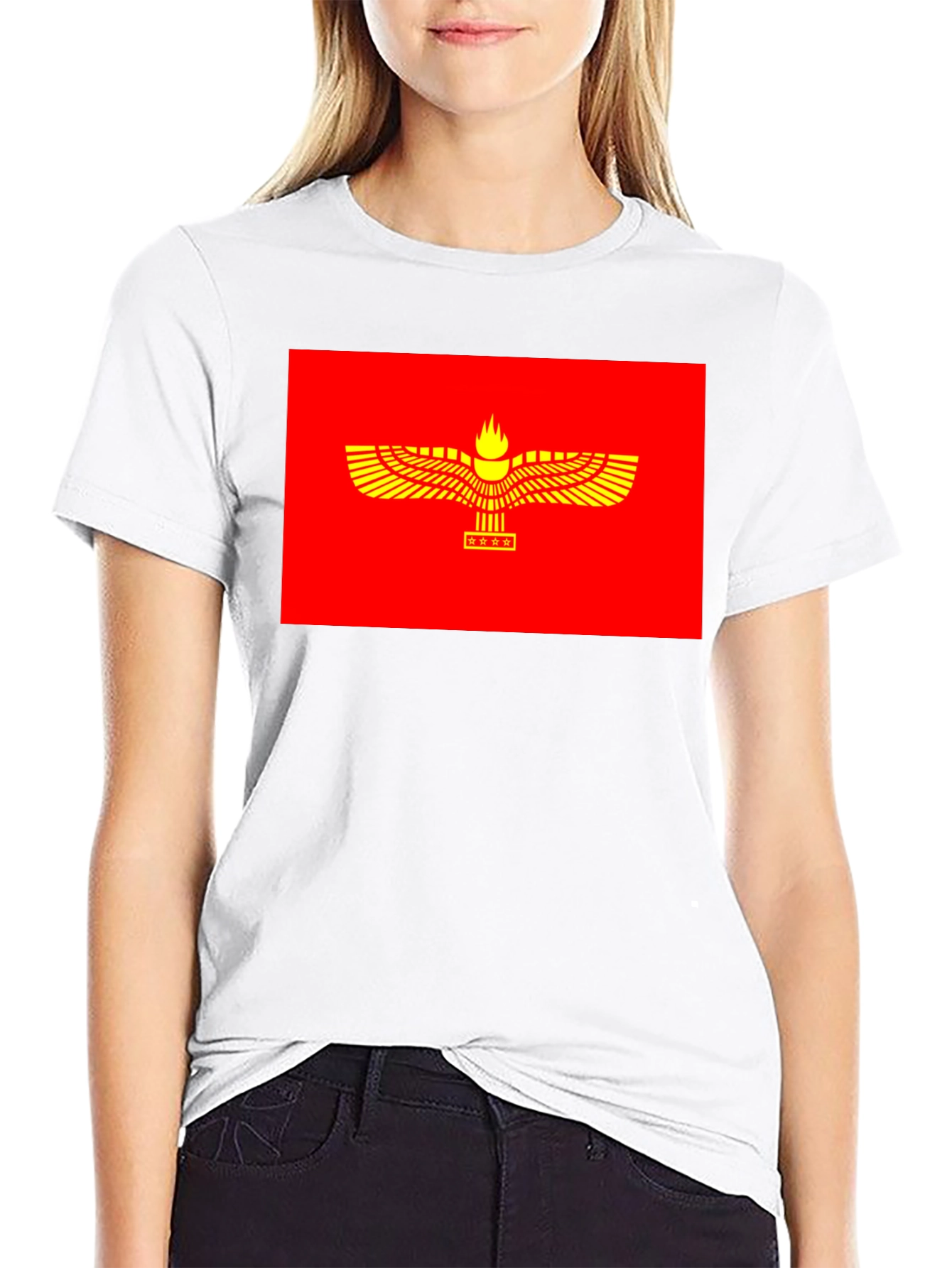 Faravahar Symbol Graphic Tee - Red & Gold