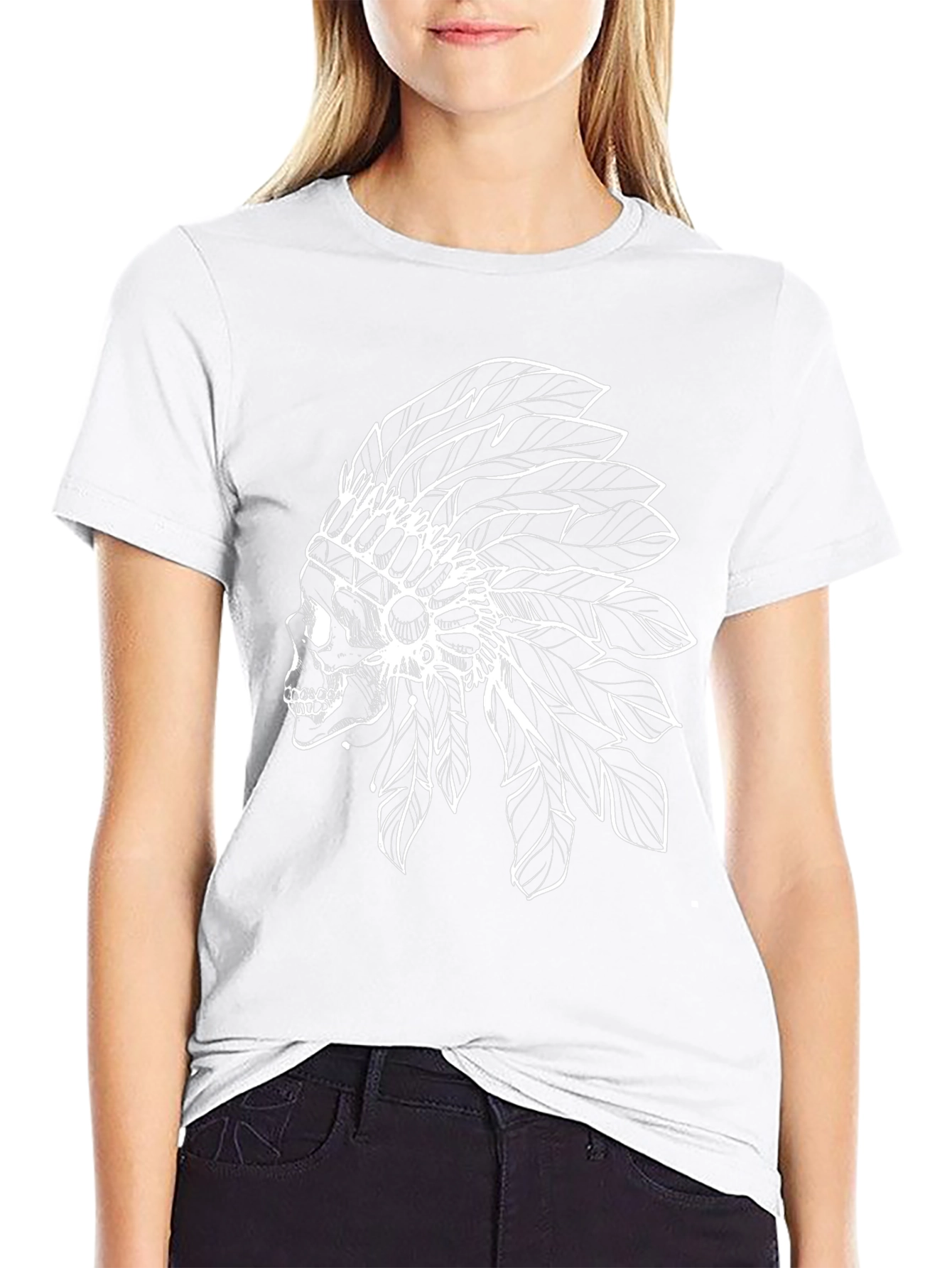 Black T-Shirt with Skull Headdress Design