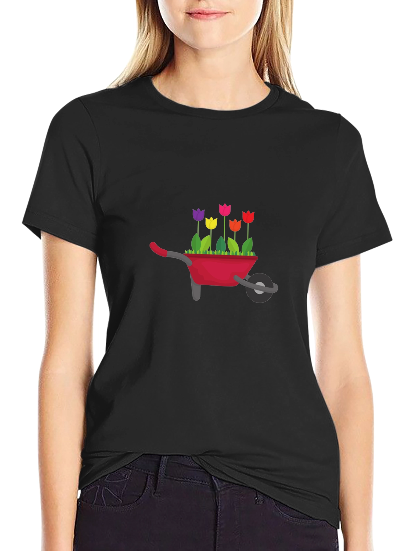 Whimsical Wheelbarrow Flowers Graphic T-Shirt