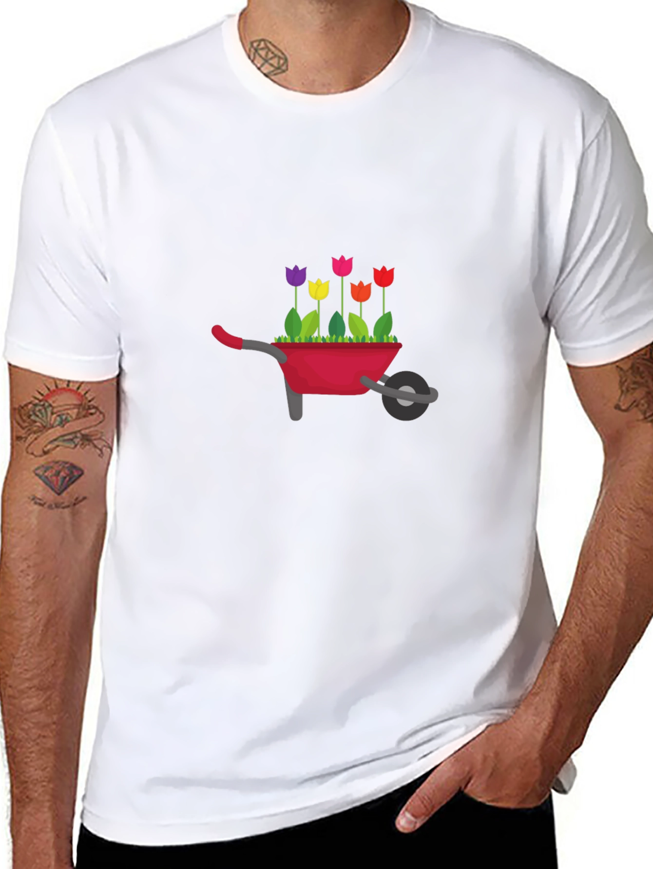Whimsical Wheelbarrow Flowers Graphic T-Shirt