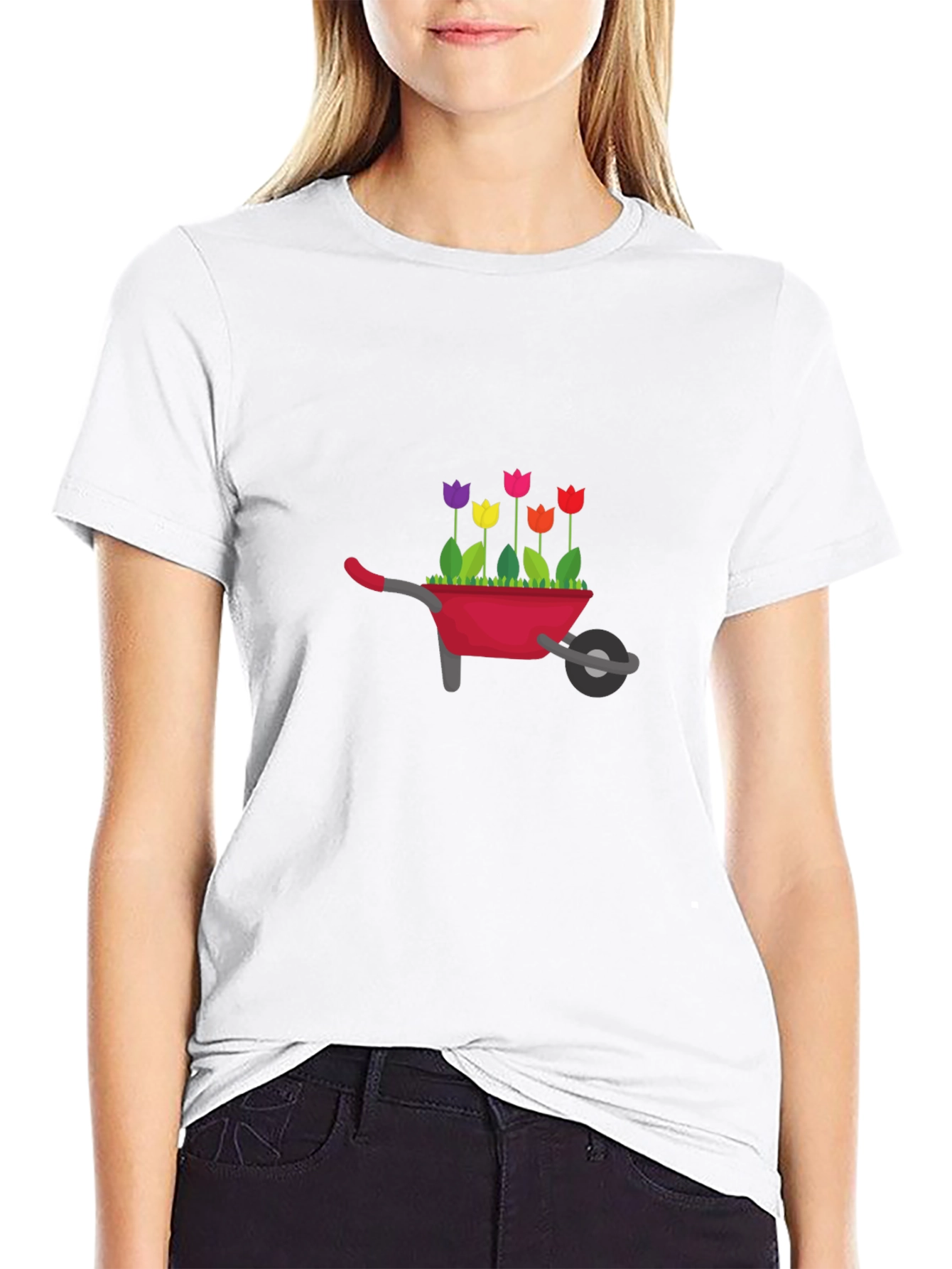 Whimsical Wheelbarrow Flowers Graphic T-Shirt