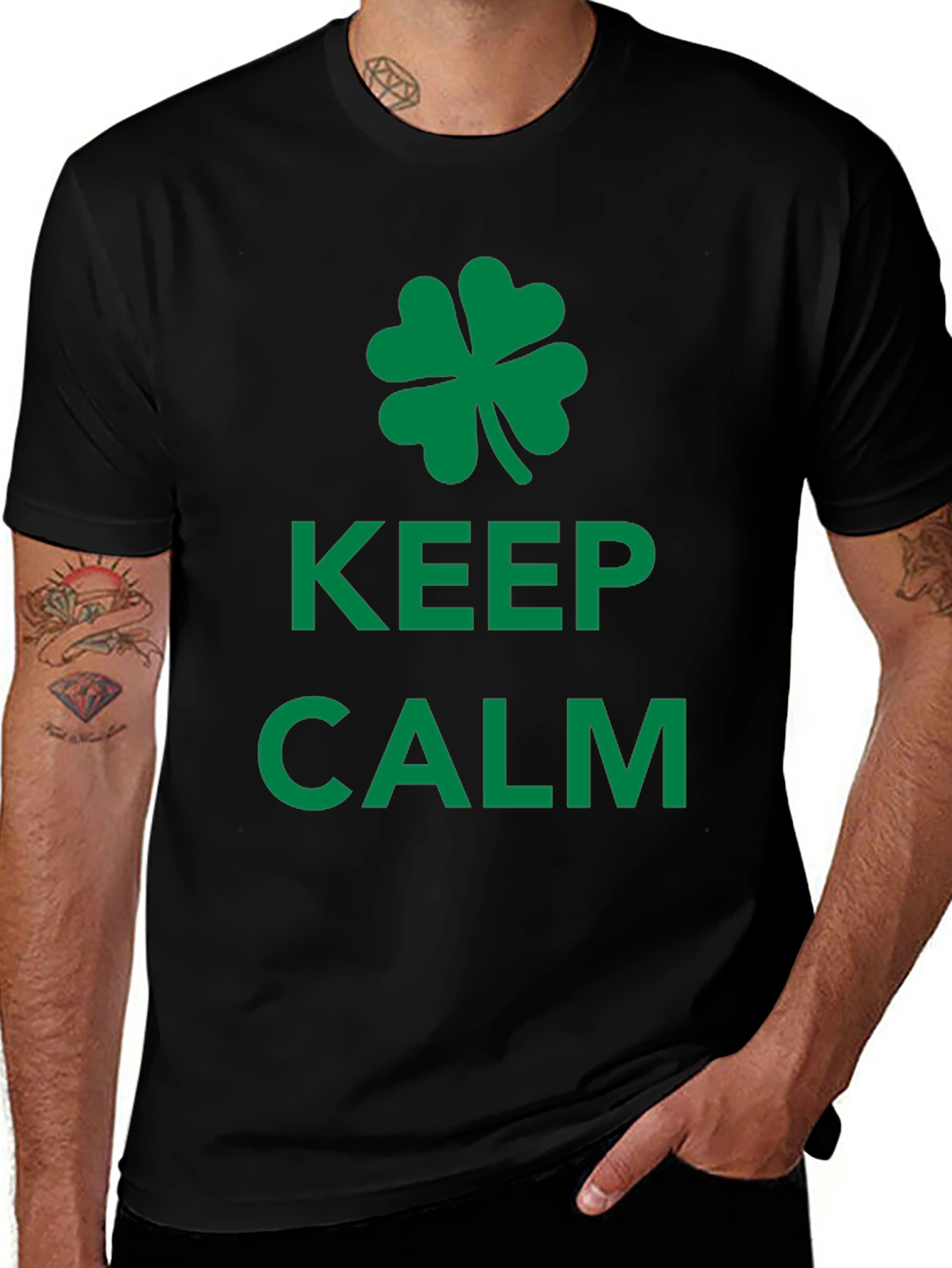 Keep Calm St. Patricks Day Clover Black T-Shirt