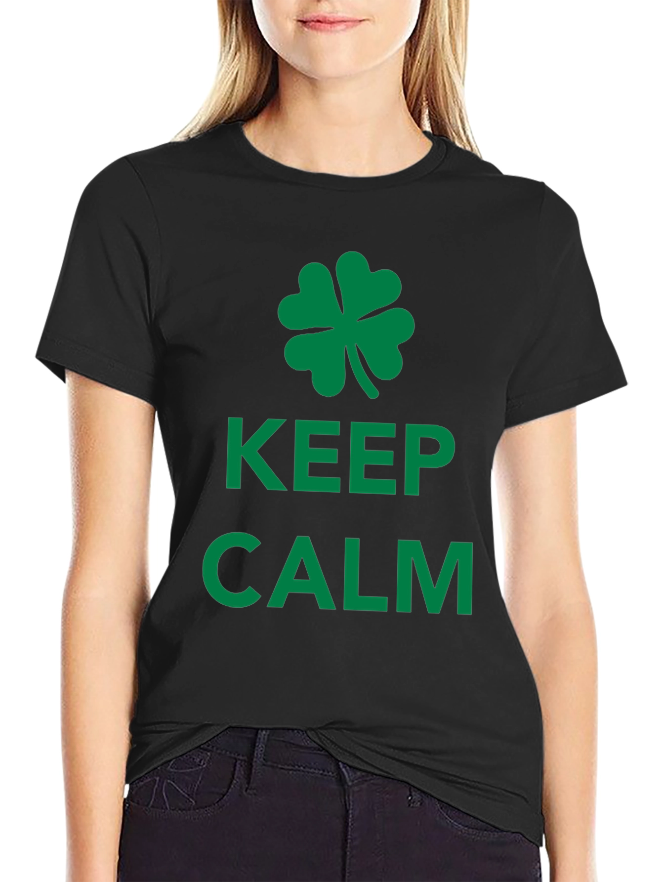 Keep Calm St. Patricks Day Clover Black T-Shirt