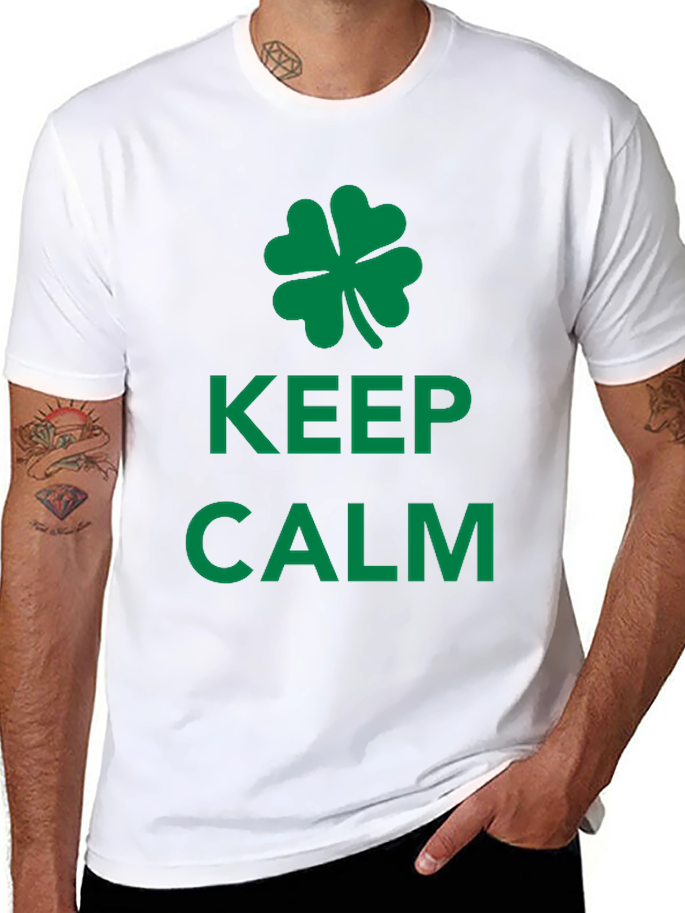 Keep Calm St. Patricks Day Clover Black T-Shirt