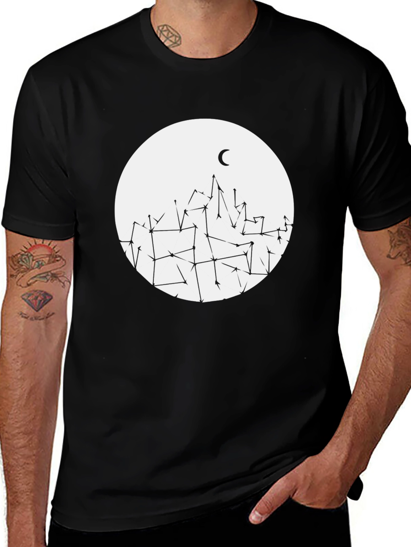 Geometric Moon T-Shirt - Black