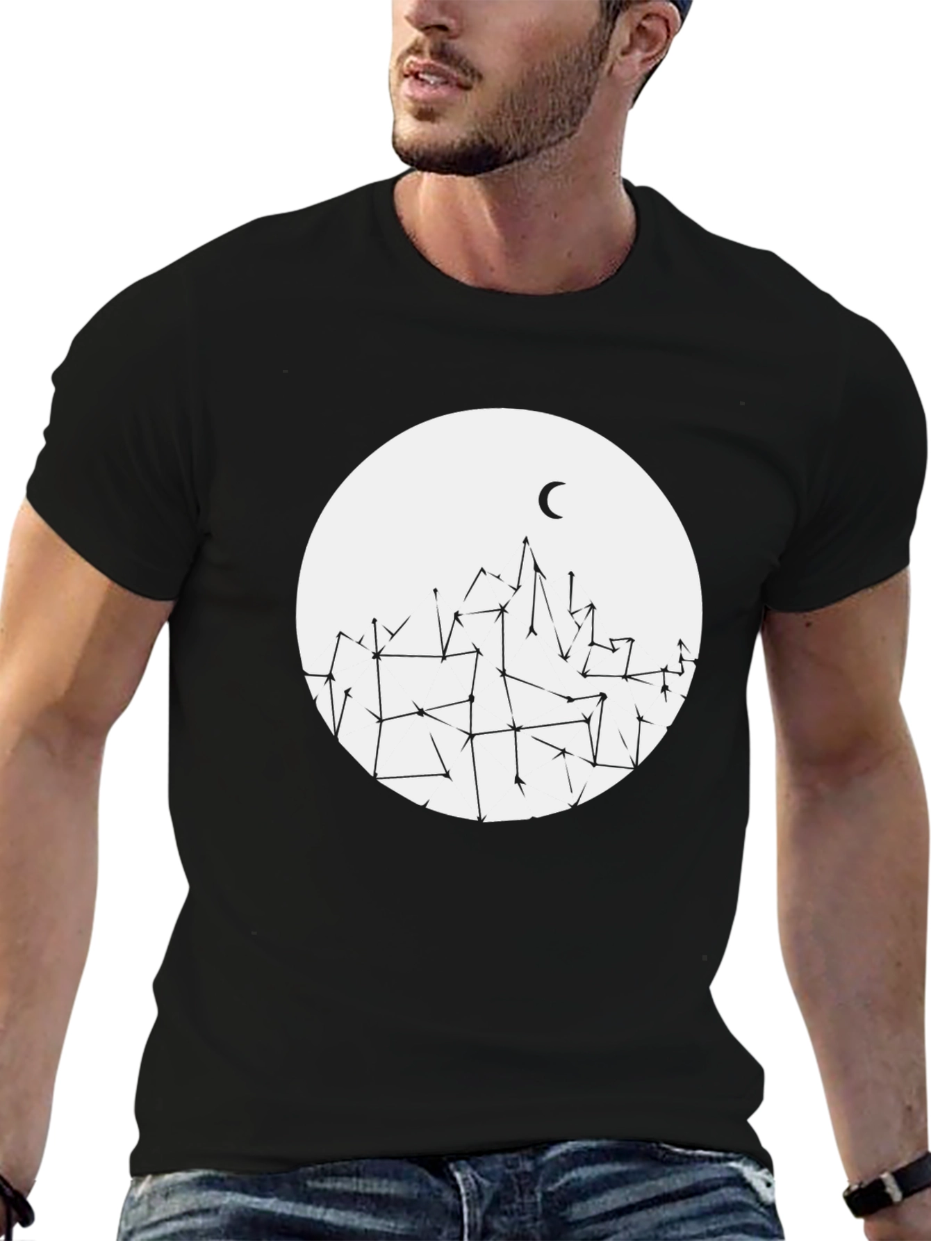 Geometric Moon T-Shirt - Black