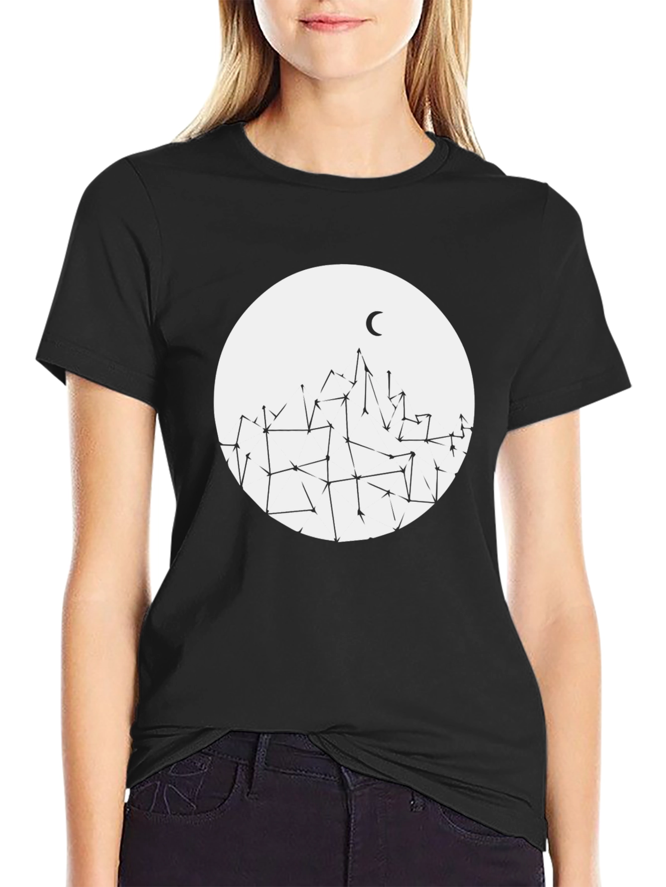 Geometric Moon T-Shirt - Black