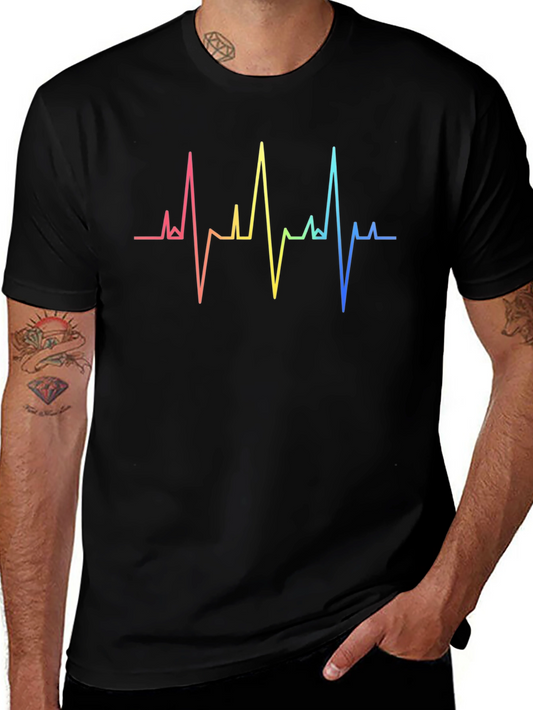 Rainbow Heartbeat Graphic Tee - Stylish & Unique