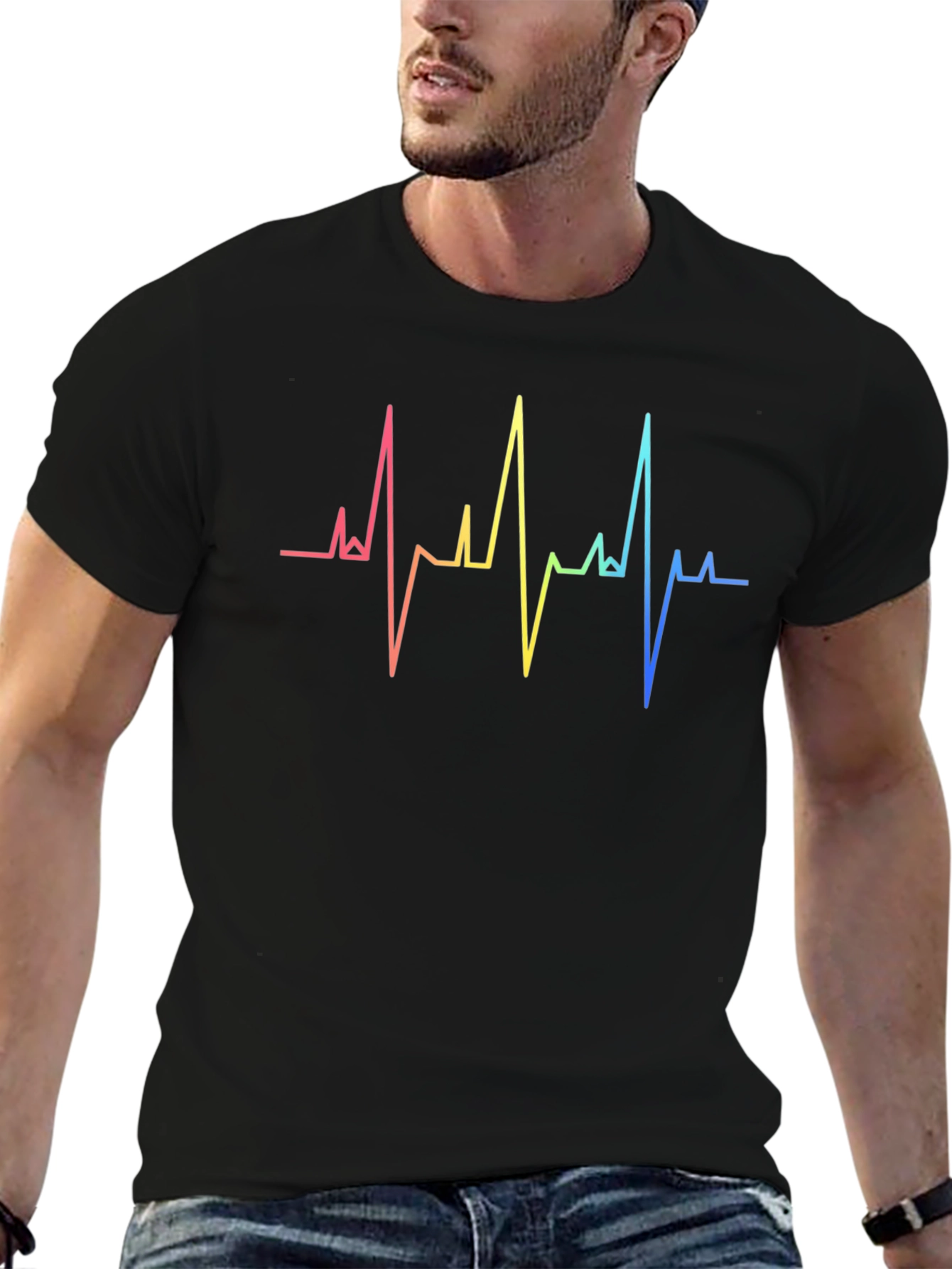 Rainbow Heartbeat Graphic Tee - Stylish & Unique