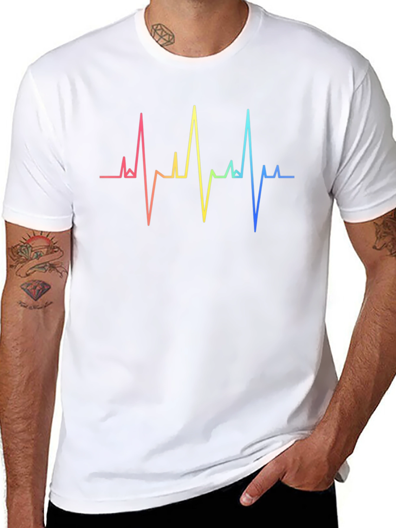 Rainbow Heartbeat Graphic Tee - Stylish & Unique
